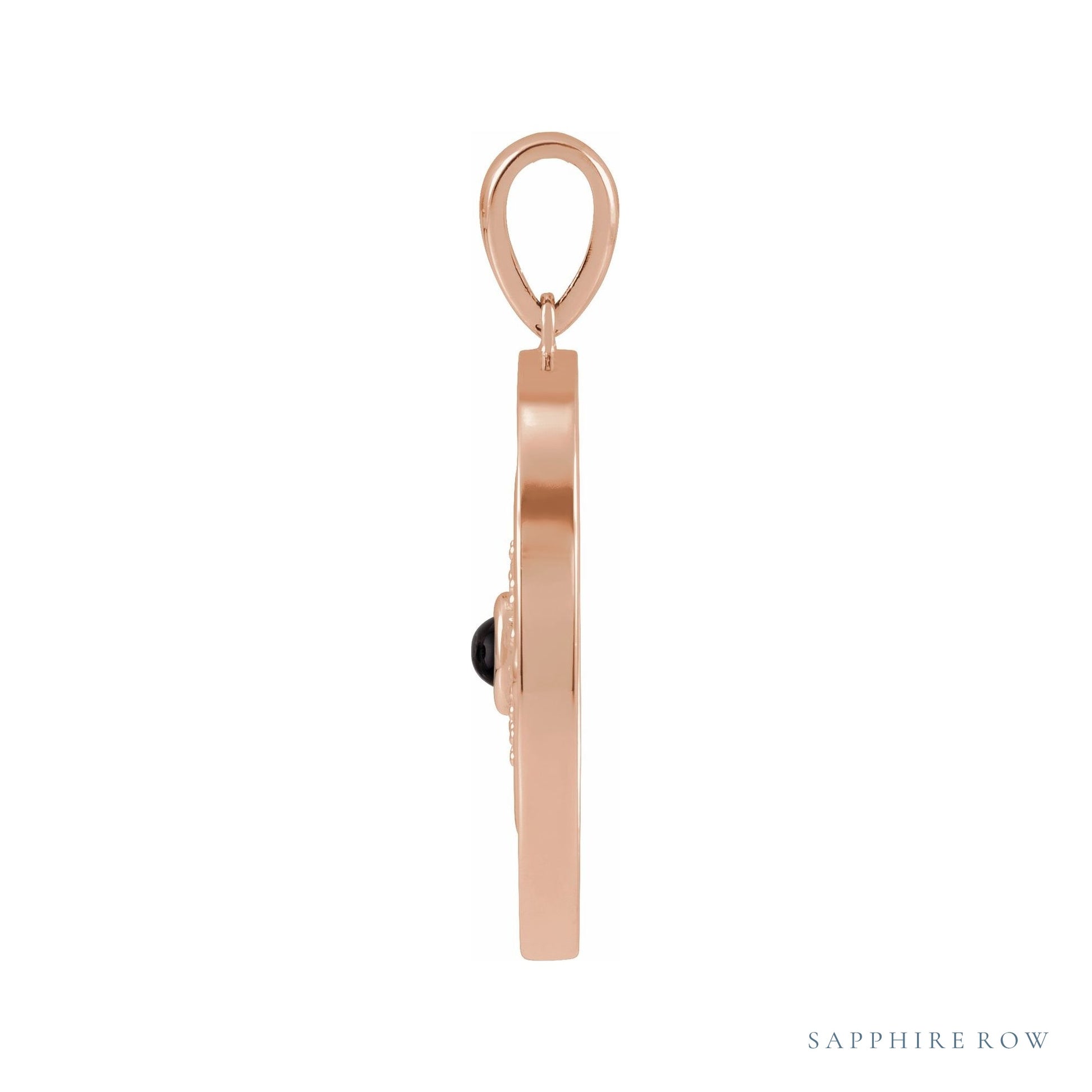 Sapphire Row Natural Gemstone Evil Eye Disc Pendant - Black Onyx, 14K Rose Gold (view 2)