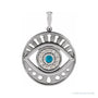 Sapphire Row Natural Gemstone Evil Eye Disc Pendant - Turquoise, 14K White Gold