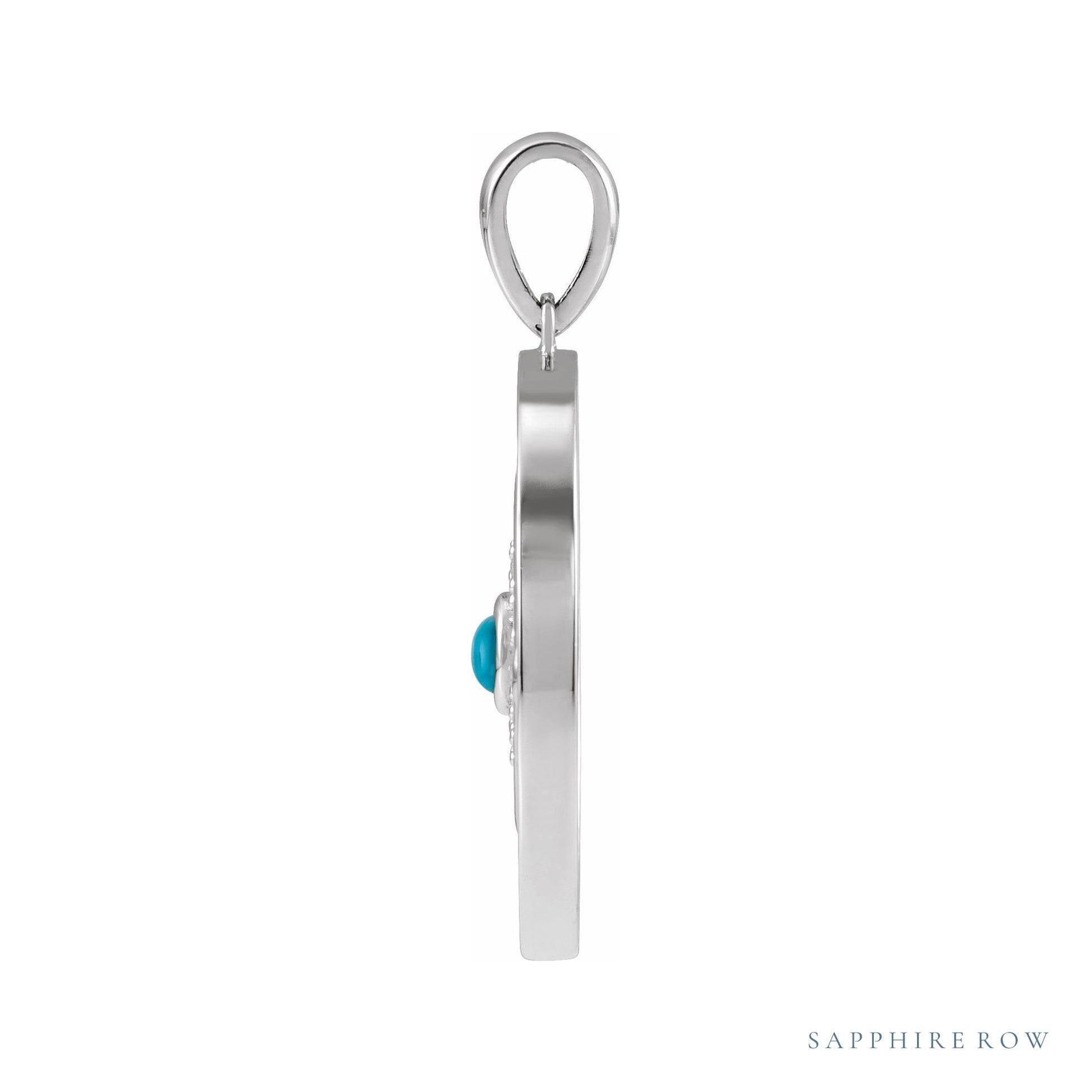 Sapphire Row Natural Gemstone Evil Eye Disc Pendant - Turquoise, 14K White Gold (view 2)