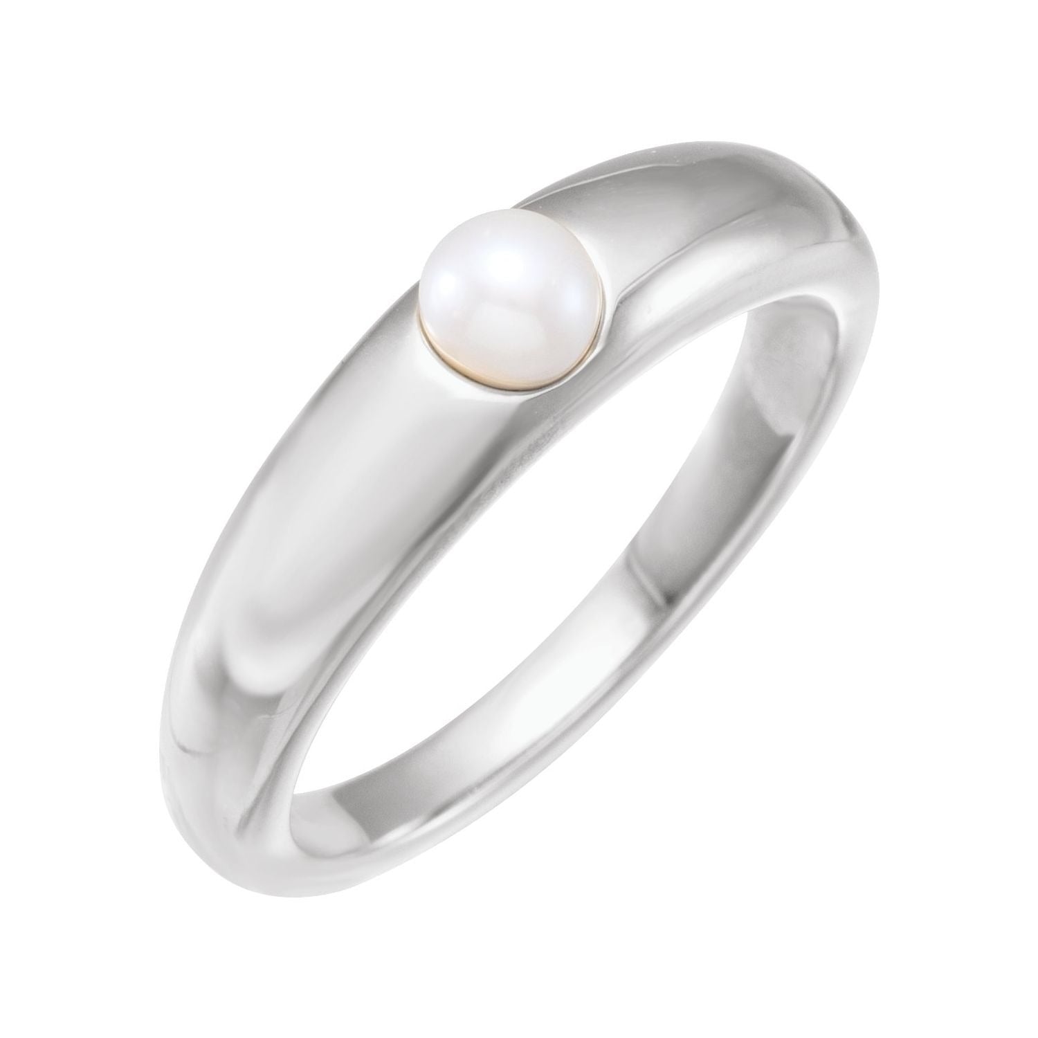 Sapphire Row Cultured Pearl Dome Ring - 14K White Gold