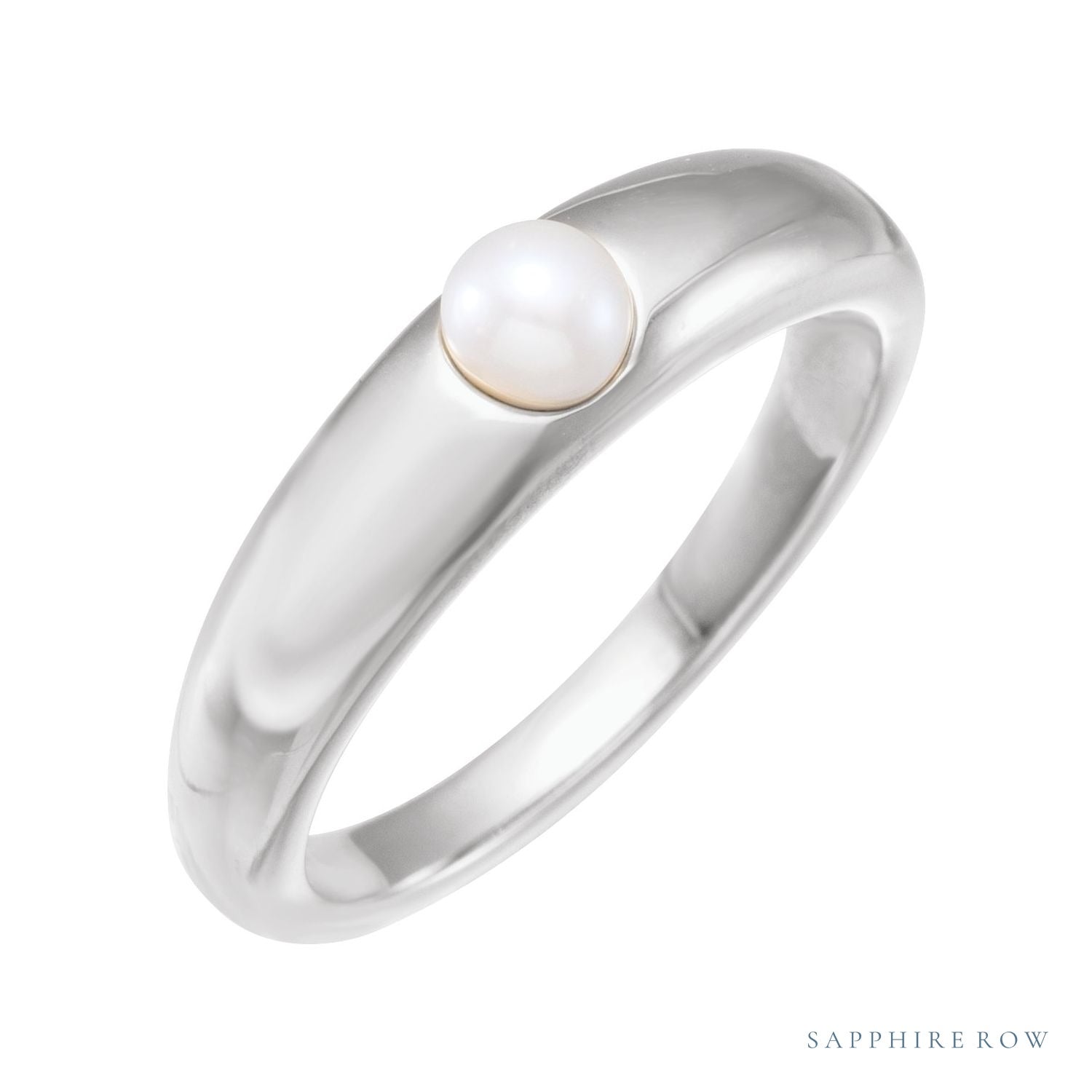 Sapphire Row Cultured Pearl Dome Ring - 14K White Gold