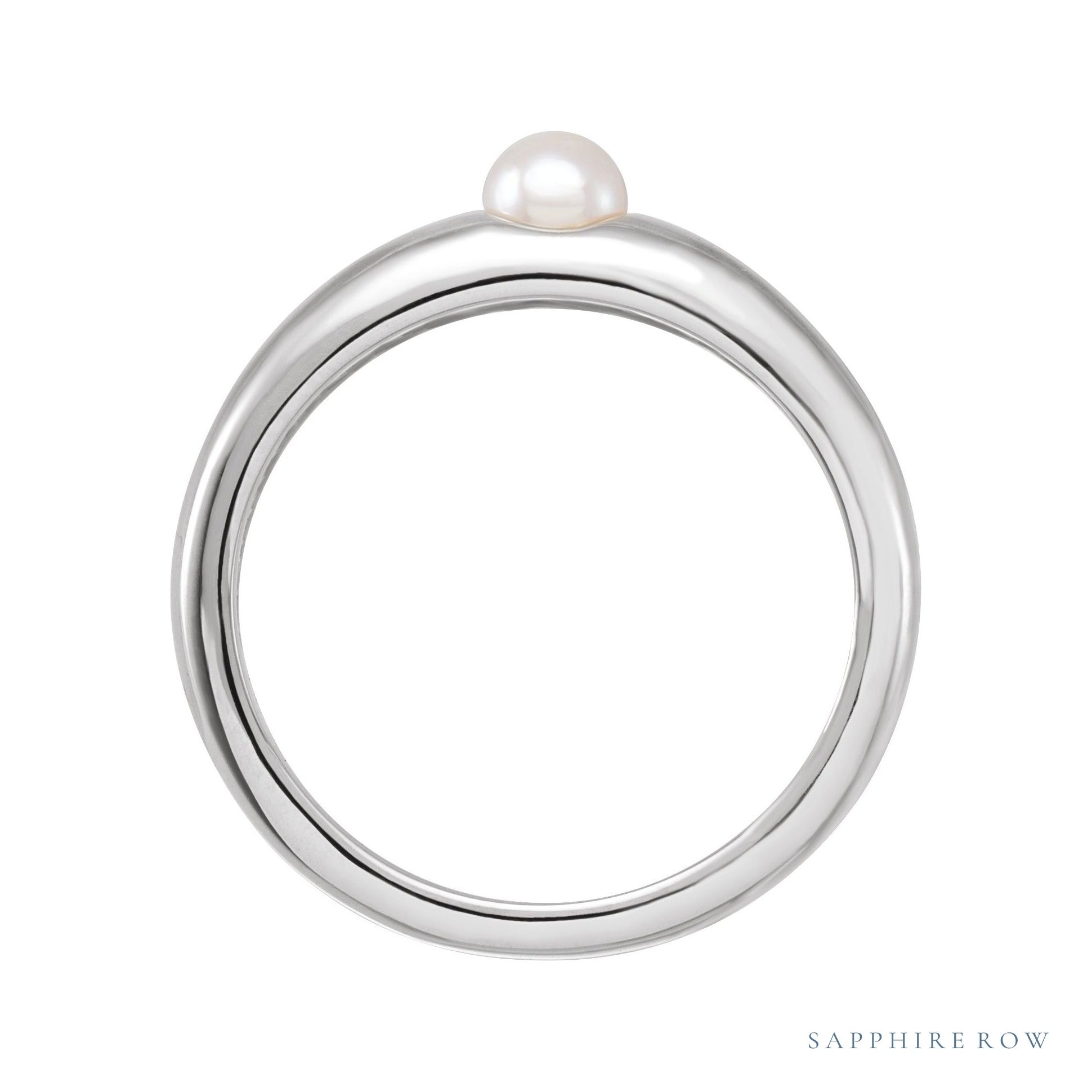 Sapphire Row Cultured Pearl Dome Ring - 14K White Gold (view 2)
