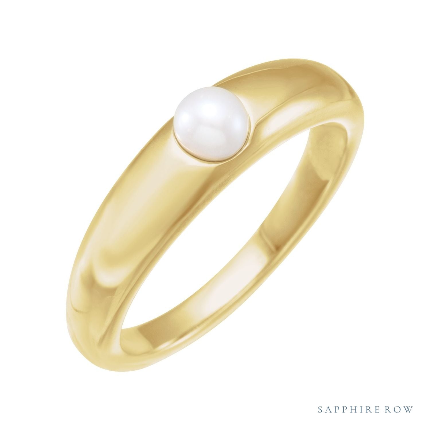 Sapphire Row Cultured Pearl Dome Ring - 14K Yellow Gold