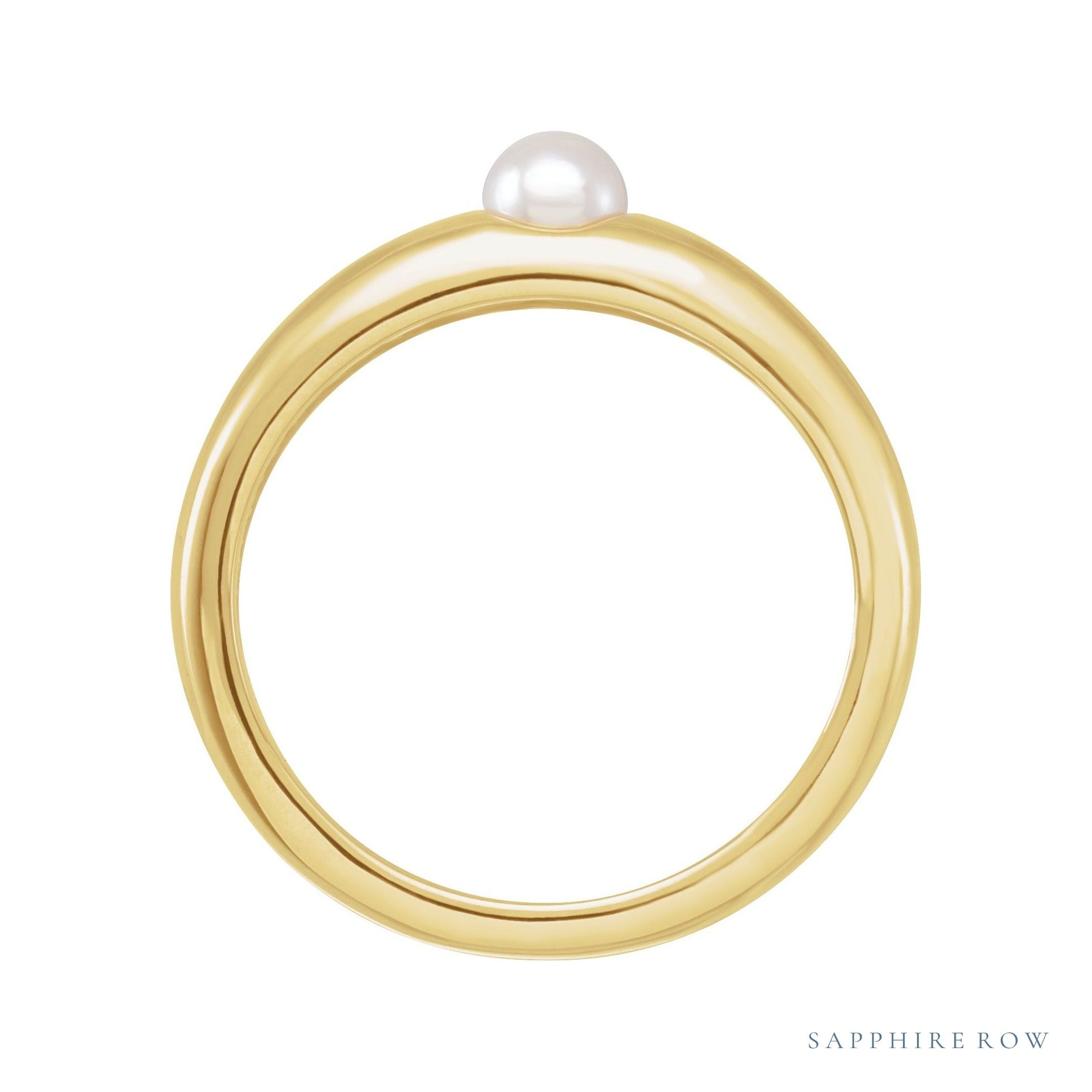 Sapphire Row Cultured Pearl Dome Ring - 14K Yellow Gold (view 2)