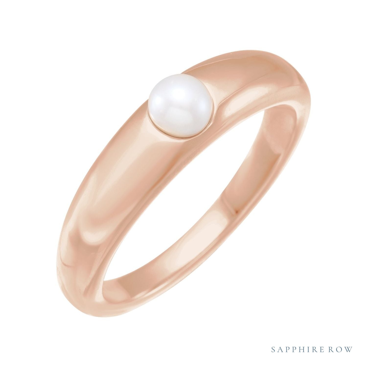 Sapphire Row Cultured Pearl Dome Ring - 14K Rose Gold