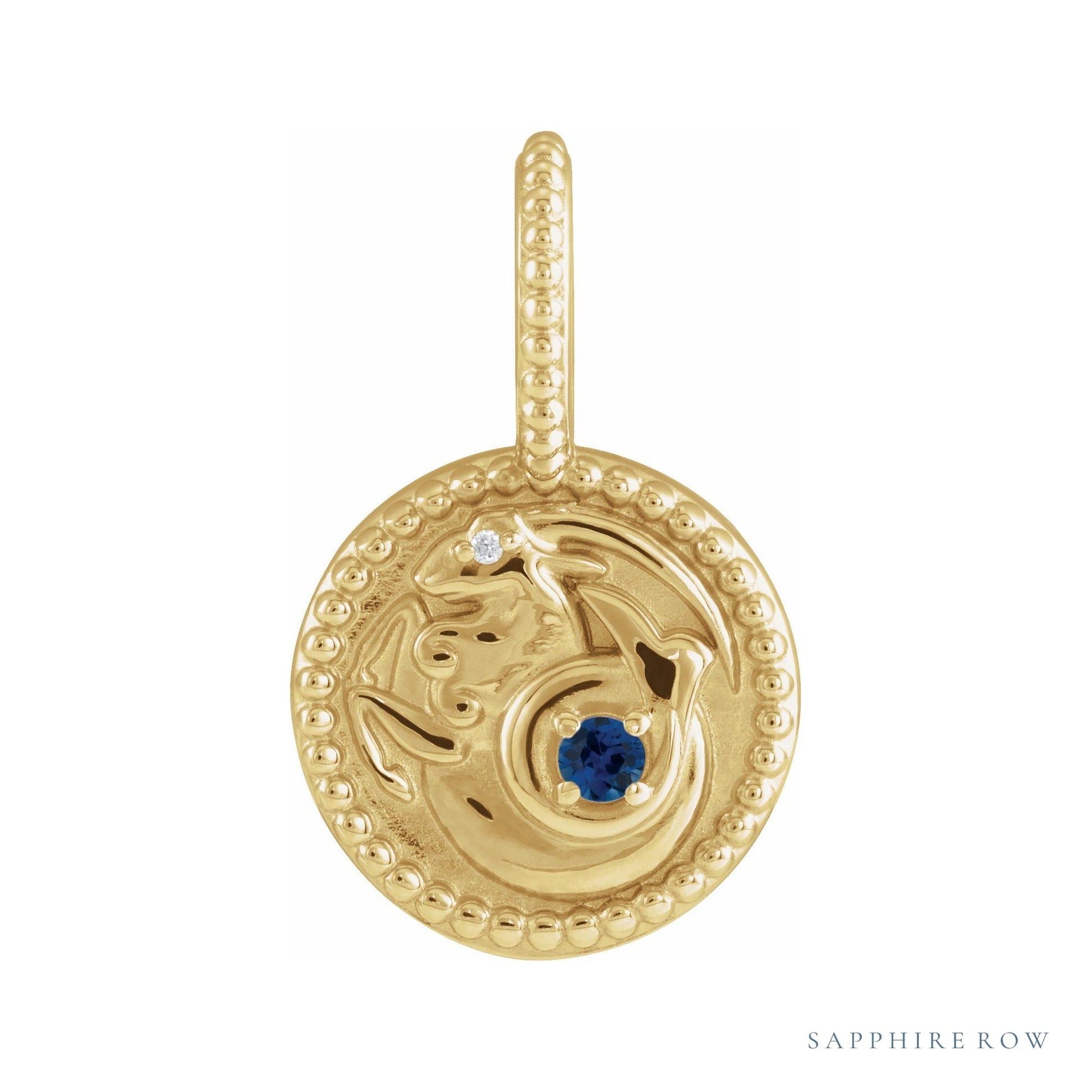 Sapphire Row Zodiac Charm Pendant - Capricorn, 14K Yellow Gold