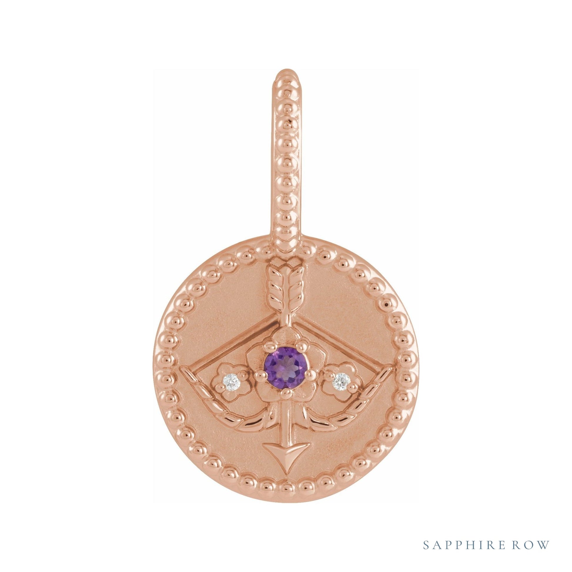 Sapphire Row Zodiac Charm Pendant - Sagittarius, 14K Rose Gold