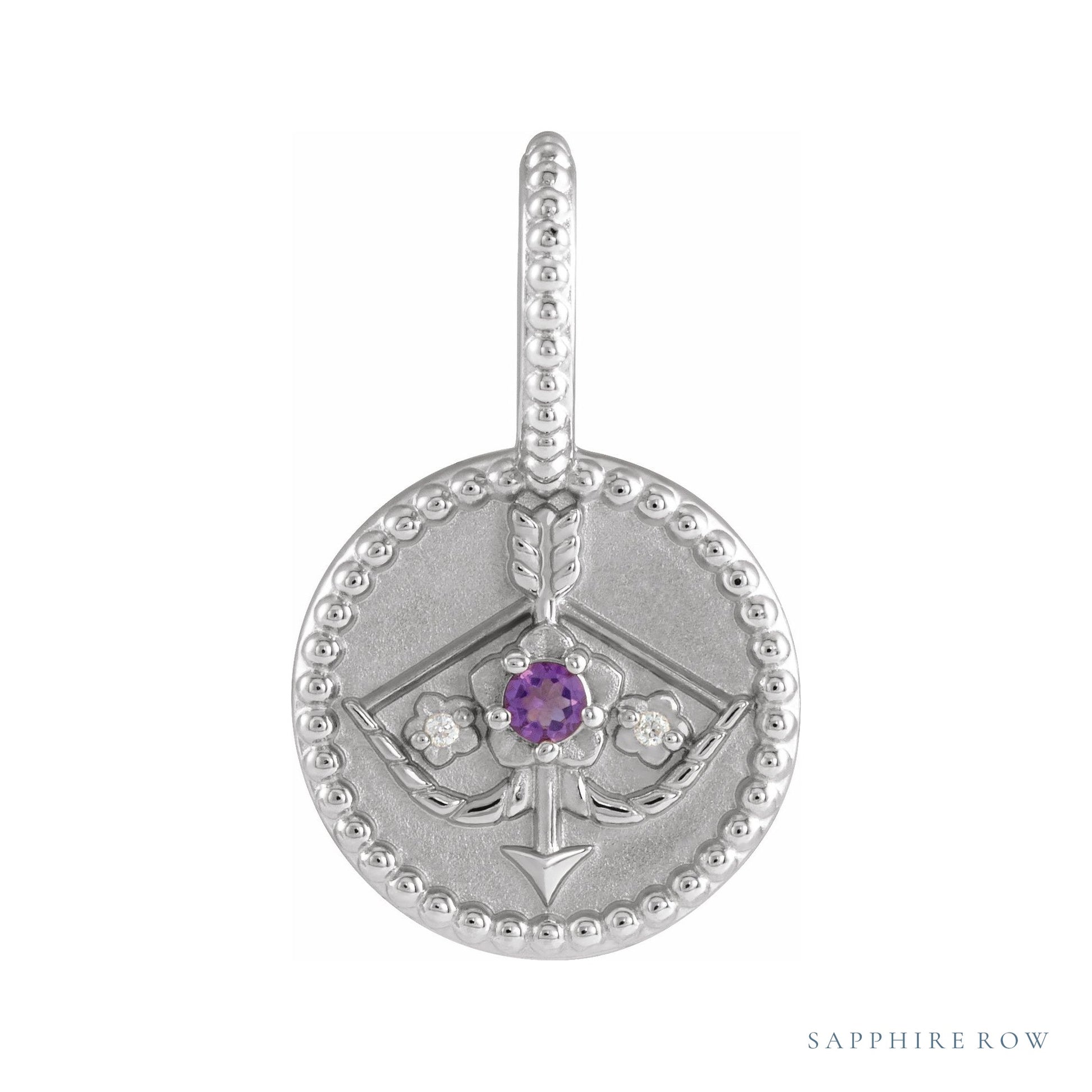 Sapphire Row Zodiac Charm Pendant - Sagittarius, 14K White Gold