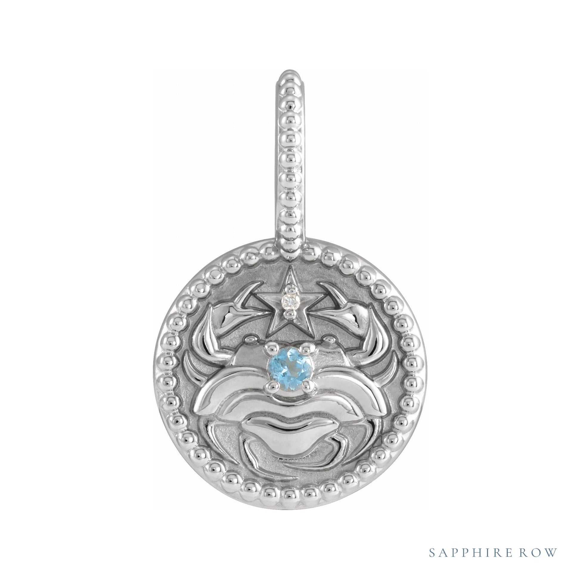 Sapphire Row Zodiac Charm Pendant - Cancer, Platinum