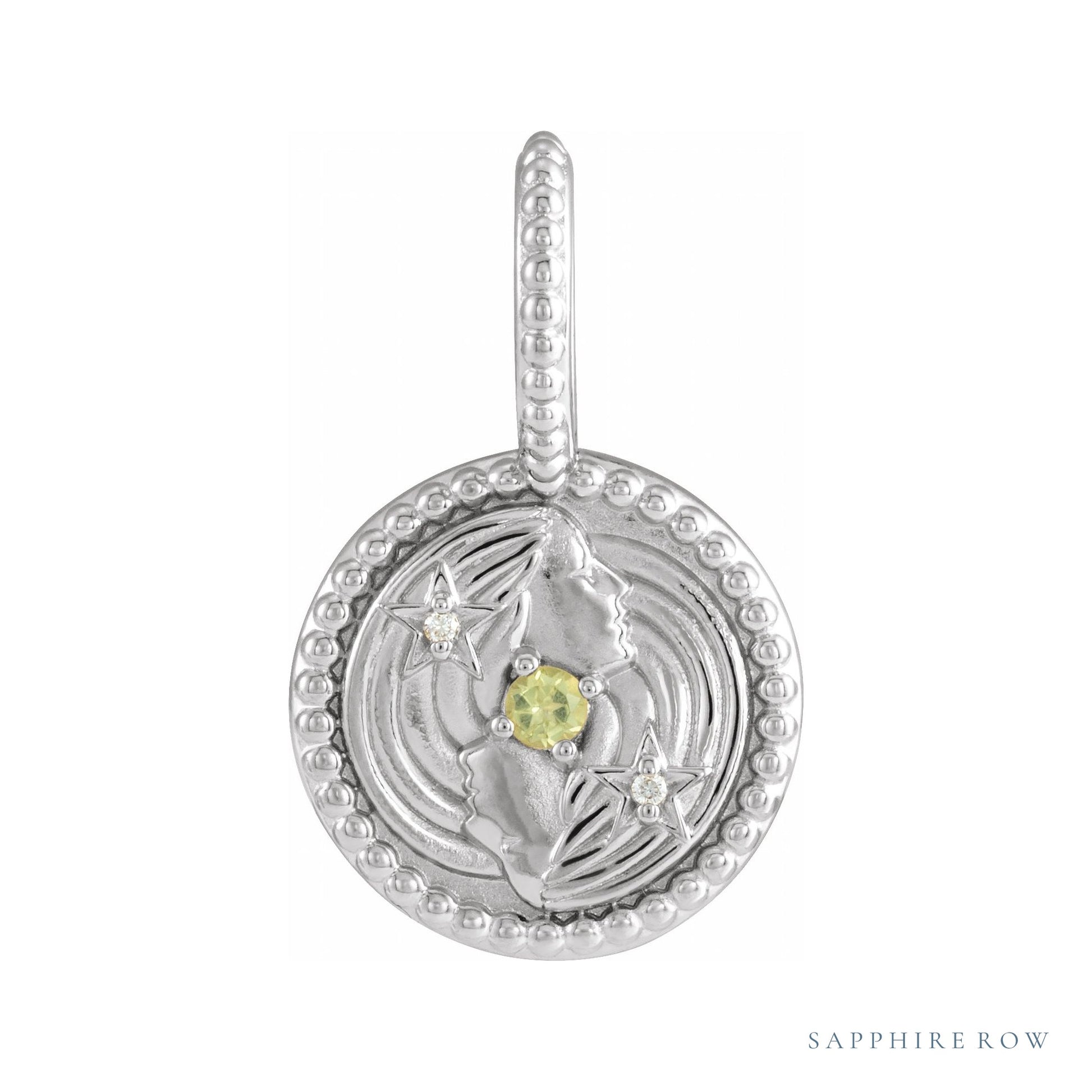 Sapphire Row Zodiac Charm Pendant - Gemini, Platinum