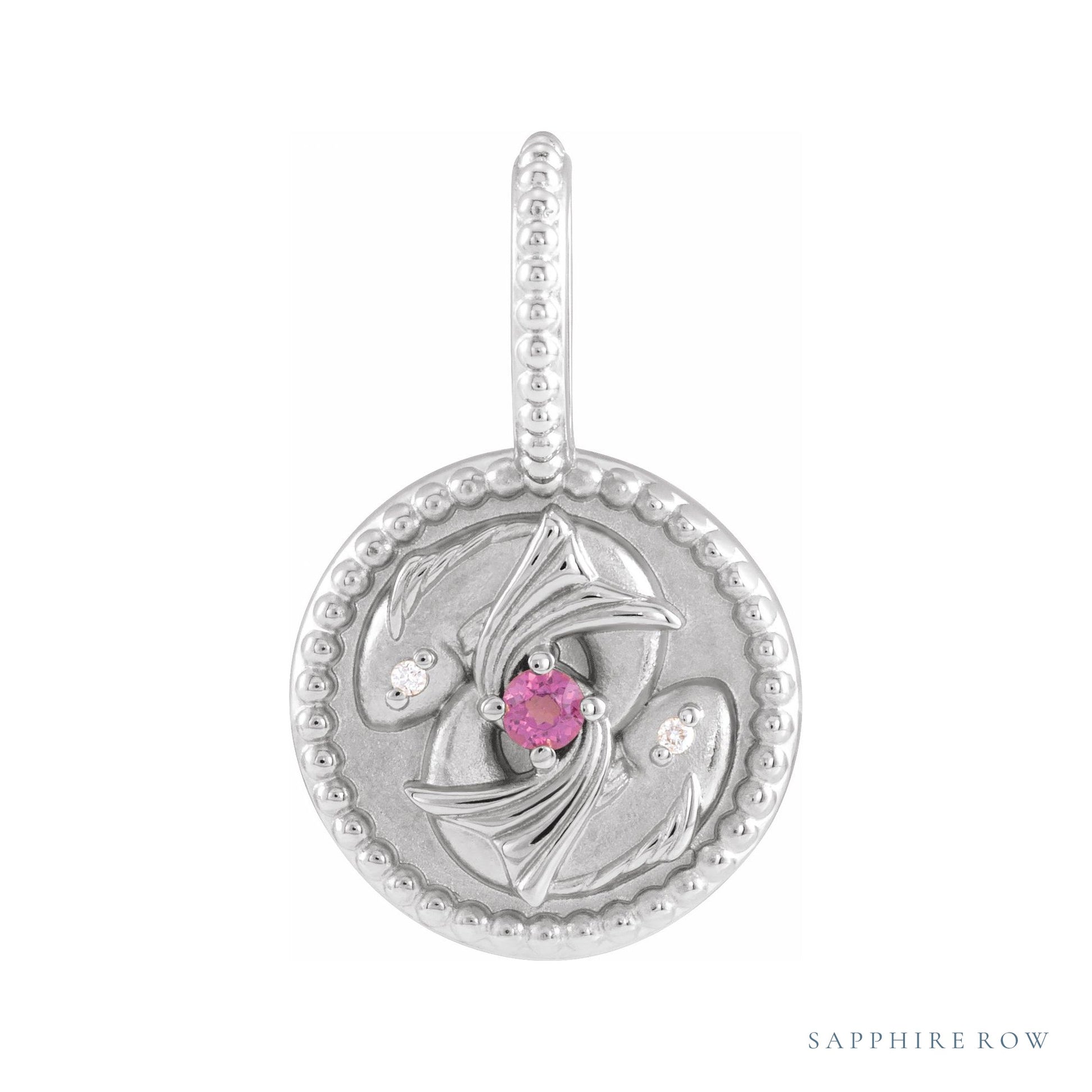 Sapphire Row Zodiac Charm Pendant - Pisces, Platinum