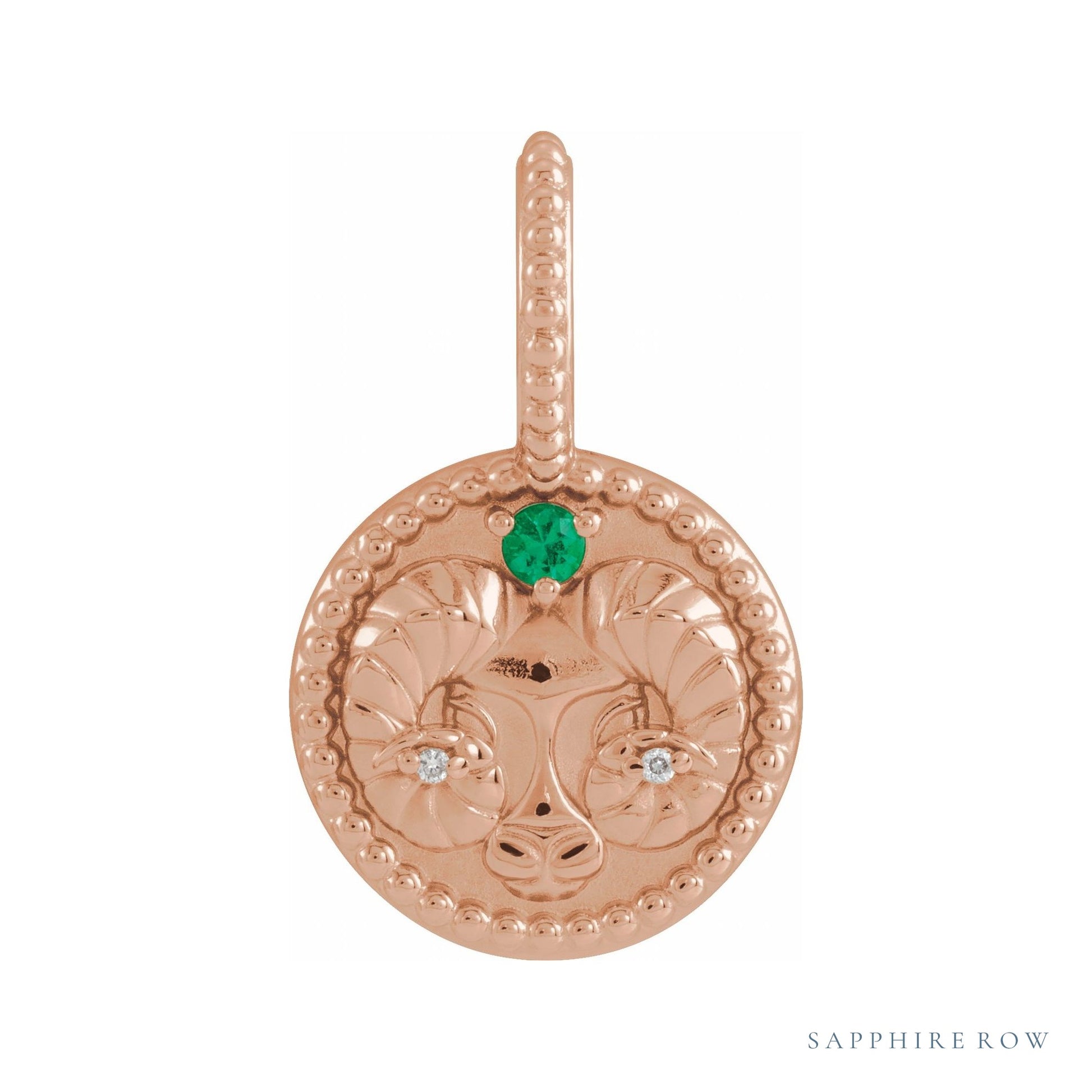 Sapphire Row Zodiac Charm Pendant - Aries, 14K Rose Gold