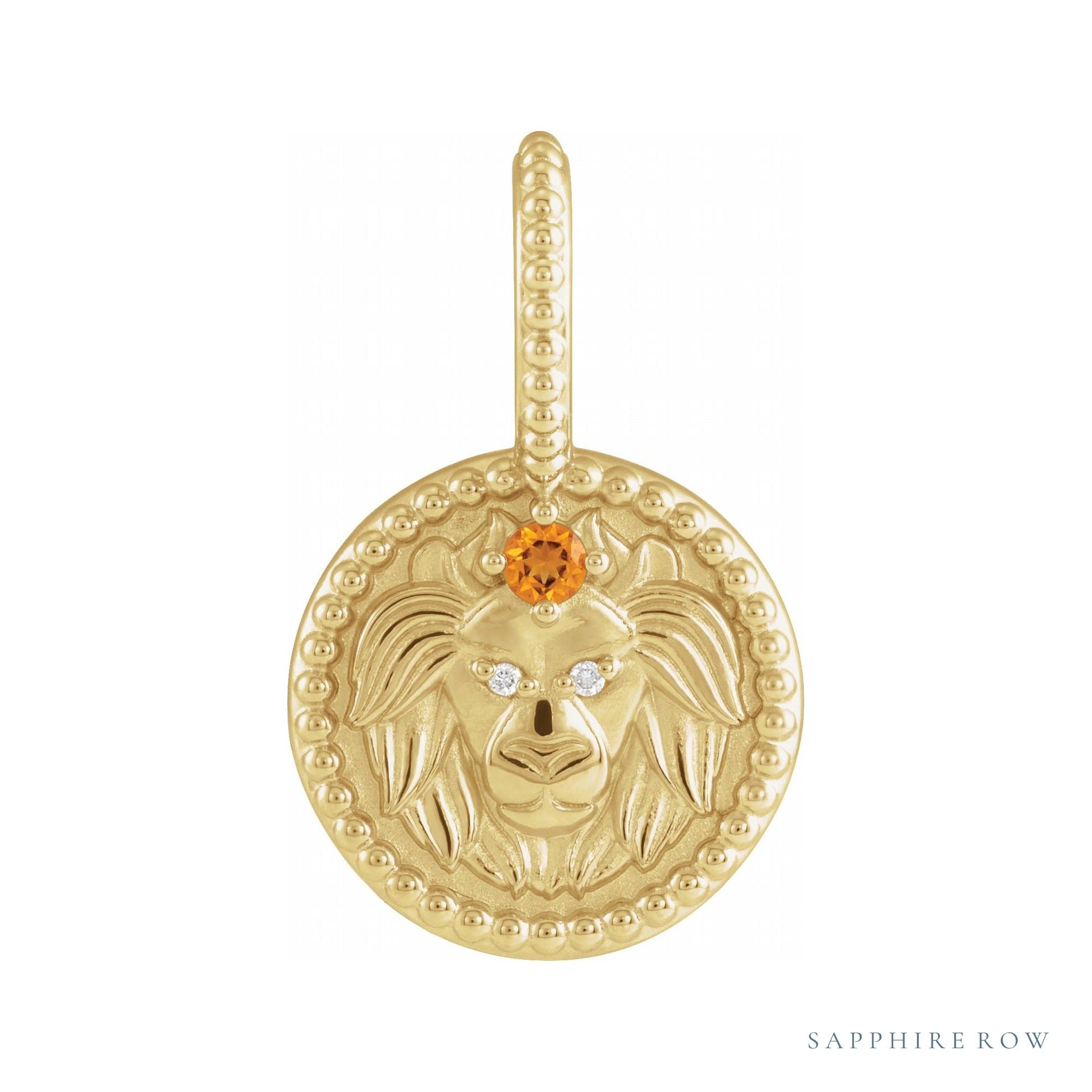 Sapphire Row Zodiac Charm Pendant - Leo, 14K Yellow Gold