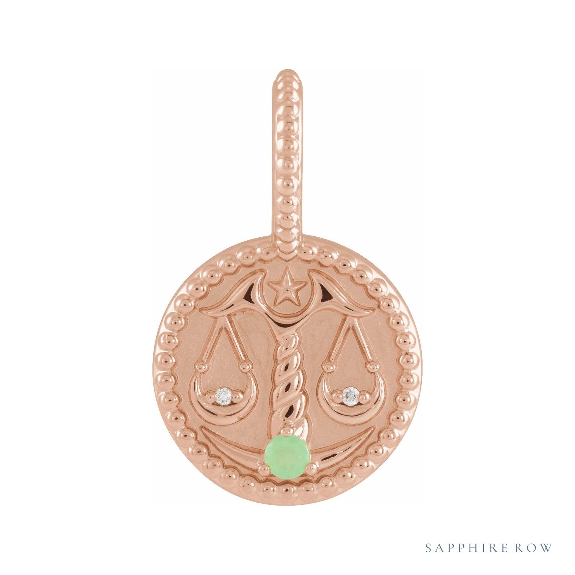 Sapphire Row Zodiac Charm Pendant - Libra, 14K Rose Gold