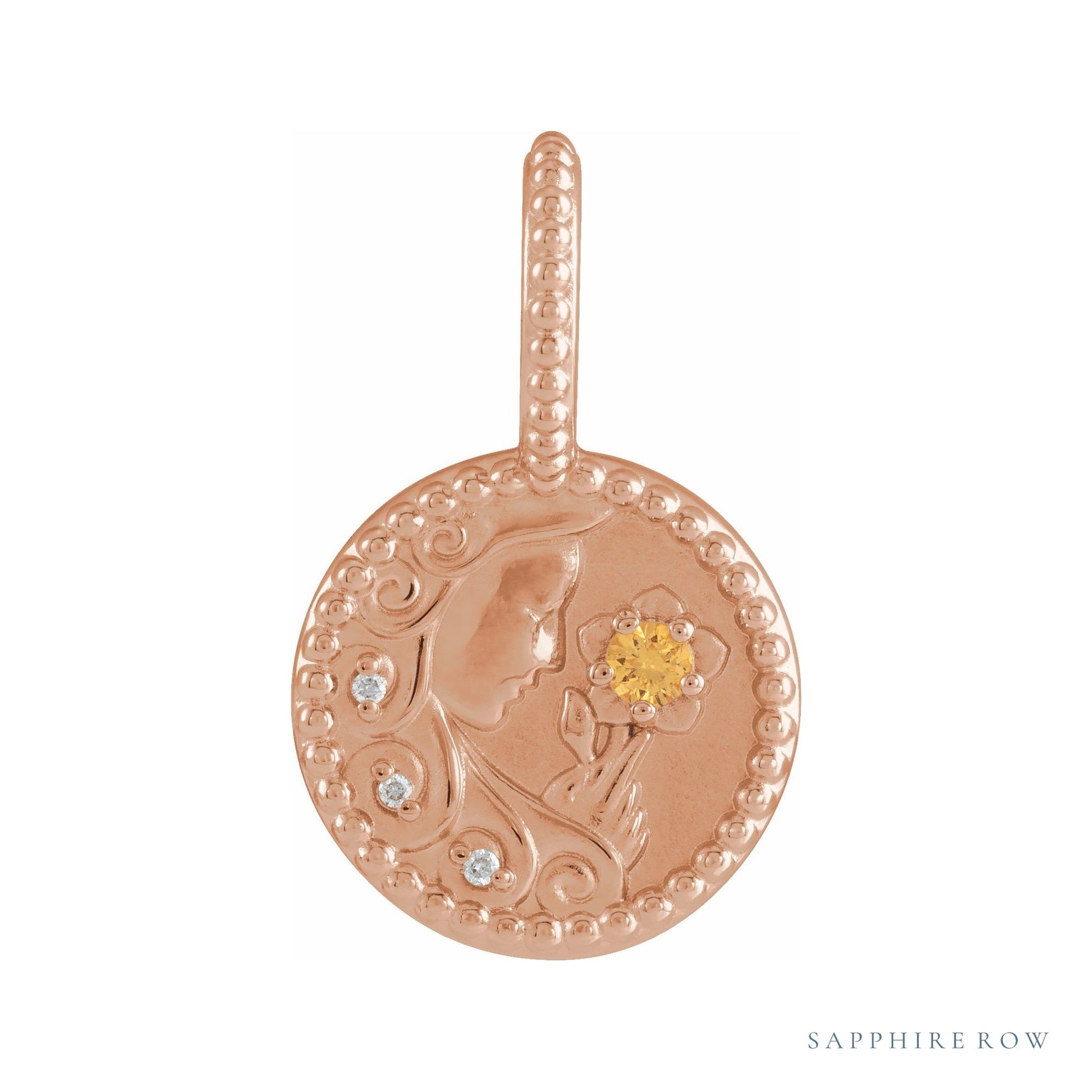 Sapphire Row Zodiac Charm Pendant - Virgo, 14K Rose Gold