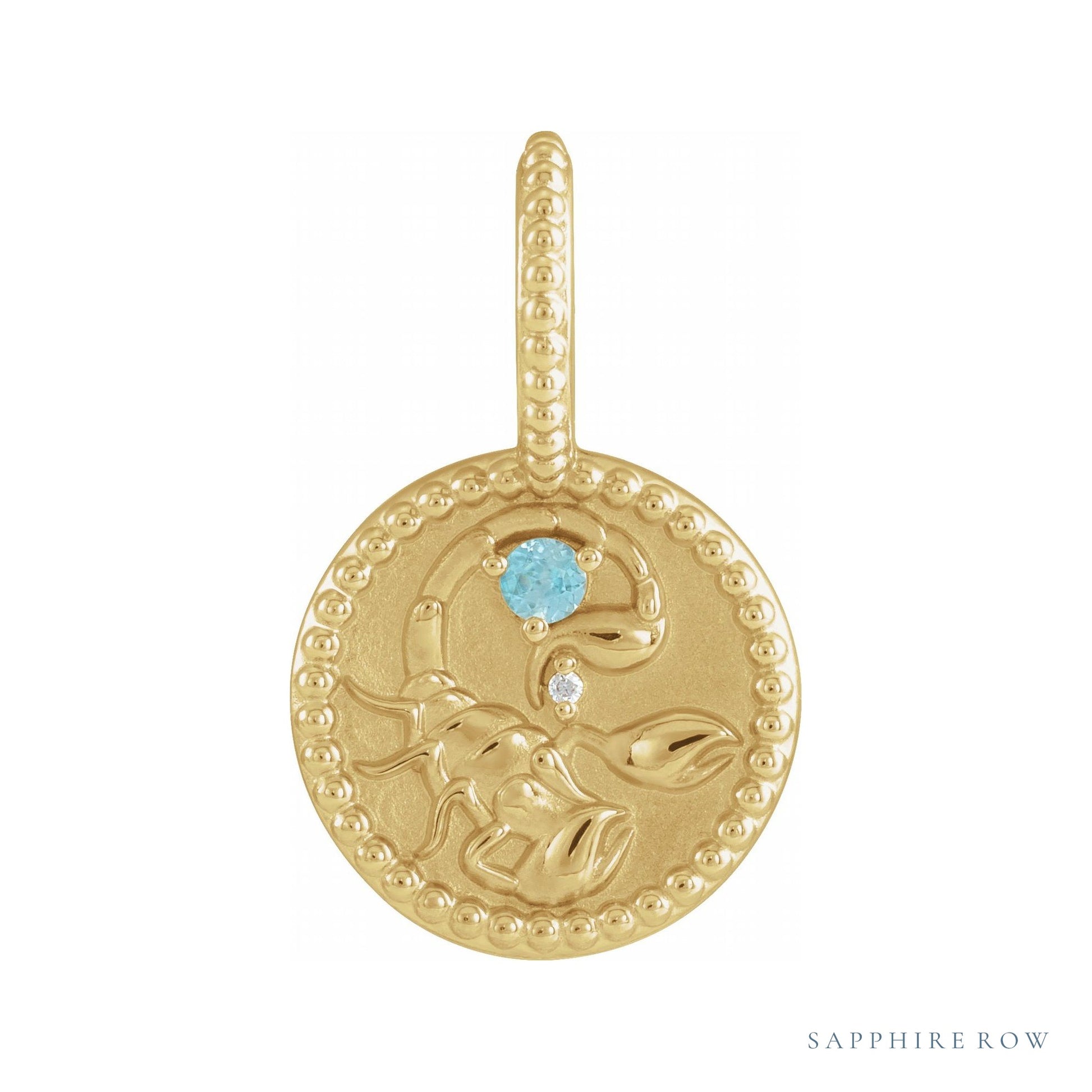 Sapphire Row Zodiac Charm Pendant - Scorpio, 14K Yellow Gold