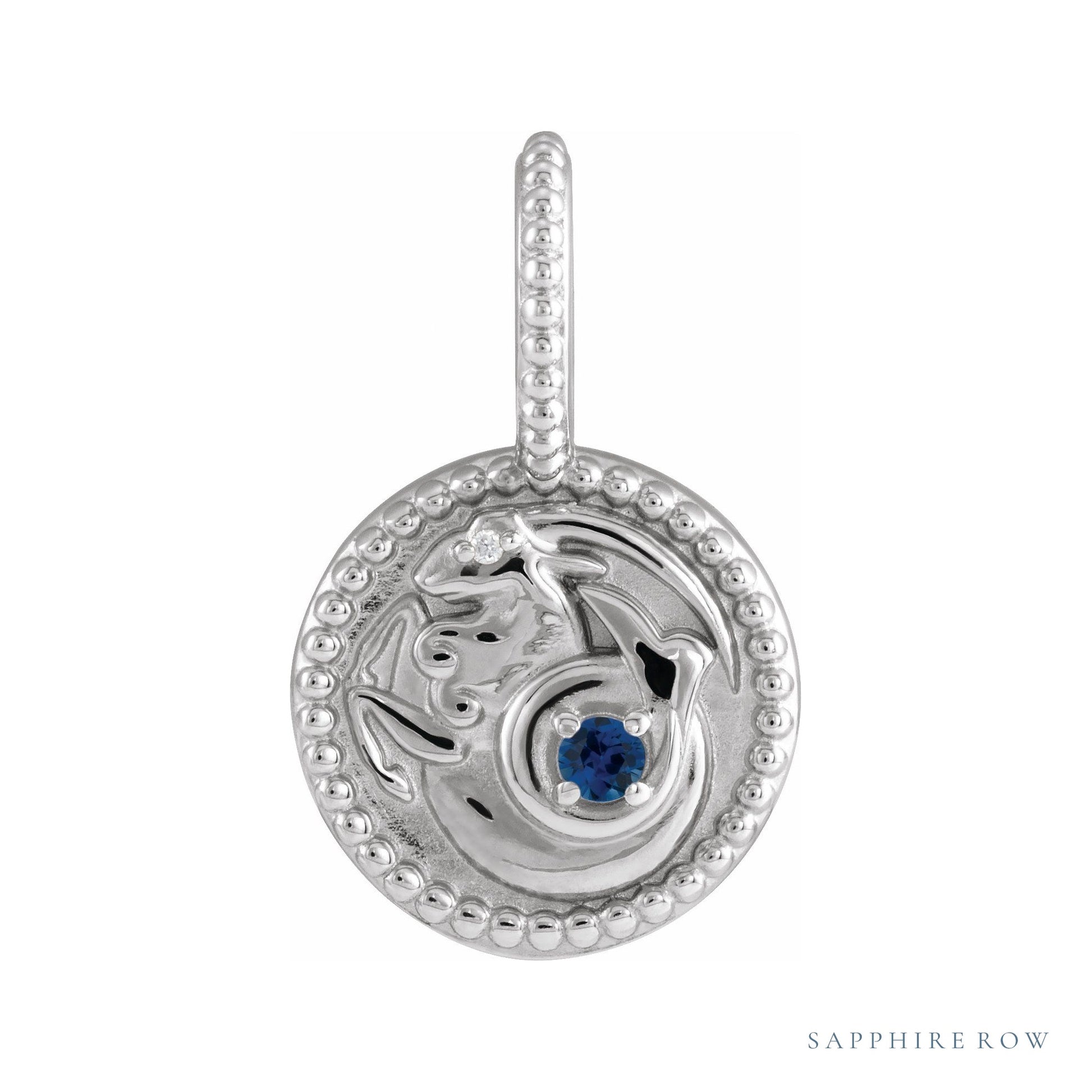 Sapphire Row Zodiac Charm Pendant - Capricorn, 14K White Gold