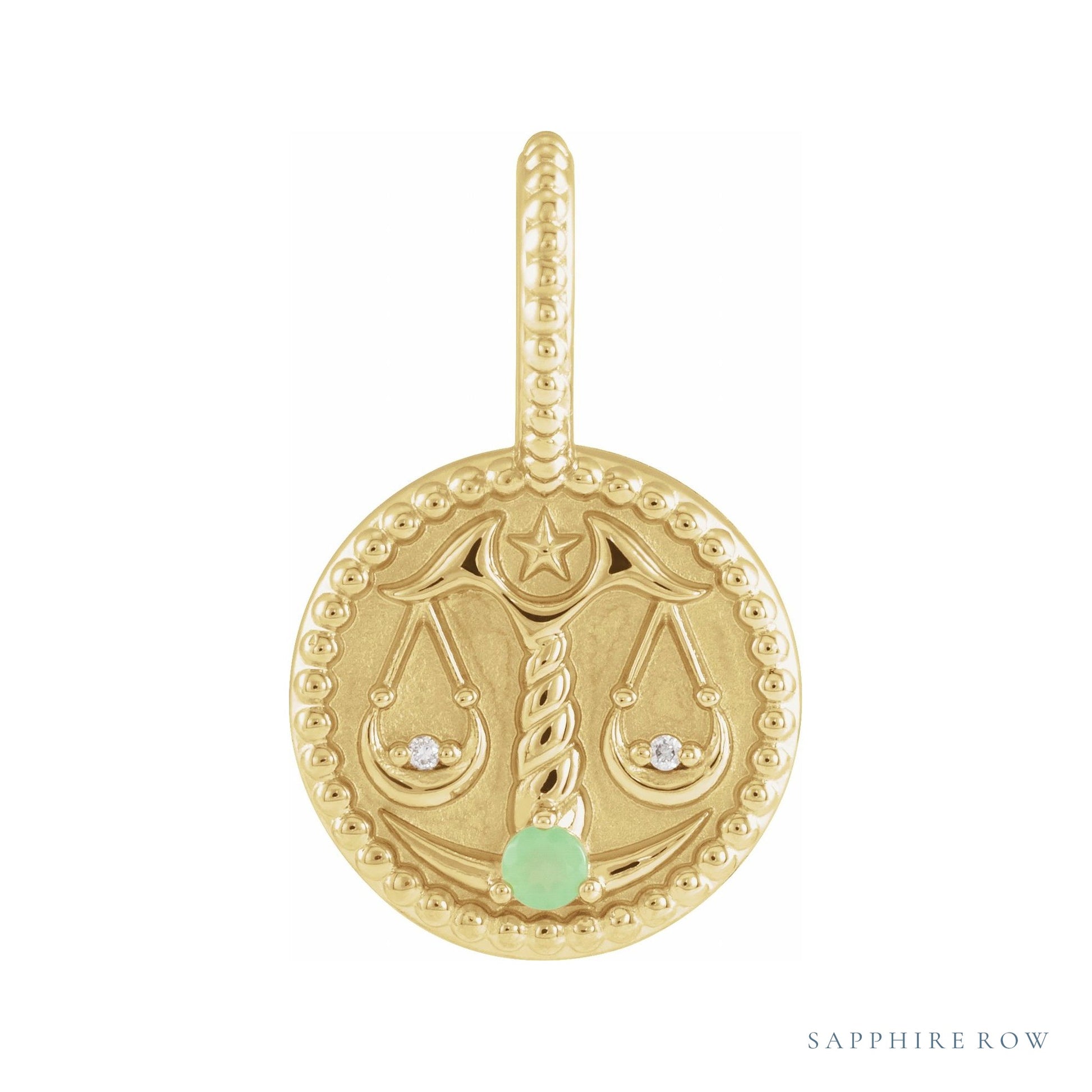 Sapphire Row Zodiac Charm Pendant - Libra, 14K Yellow Gold