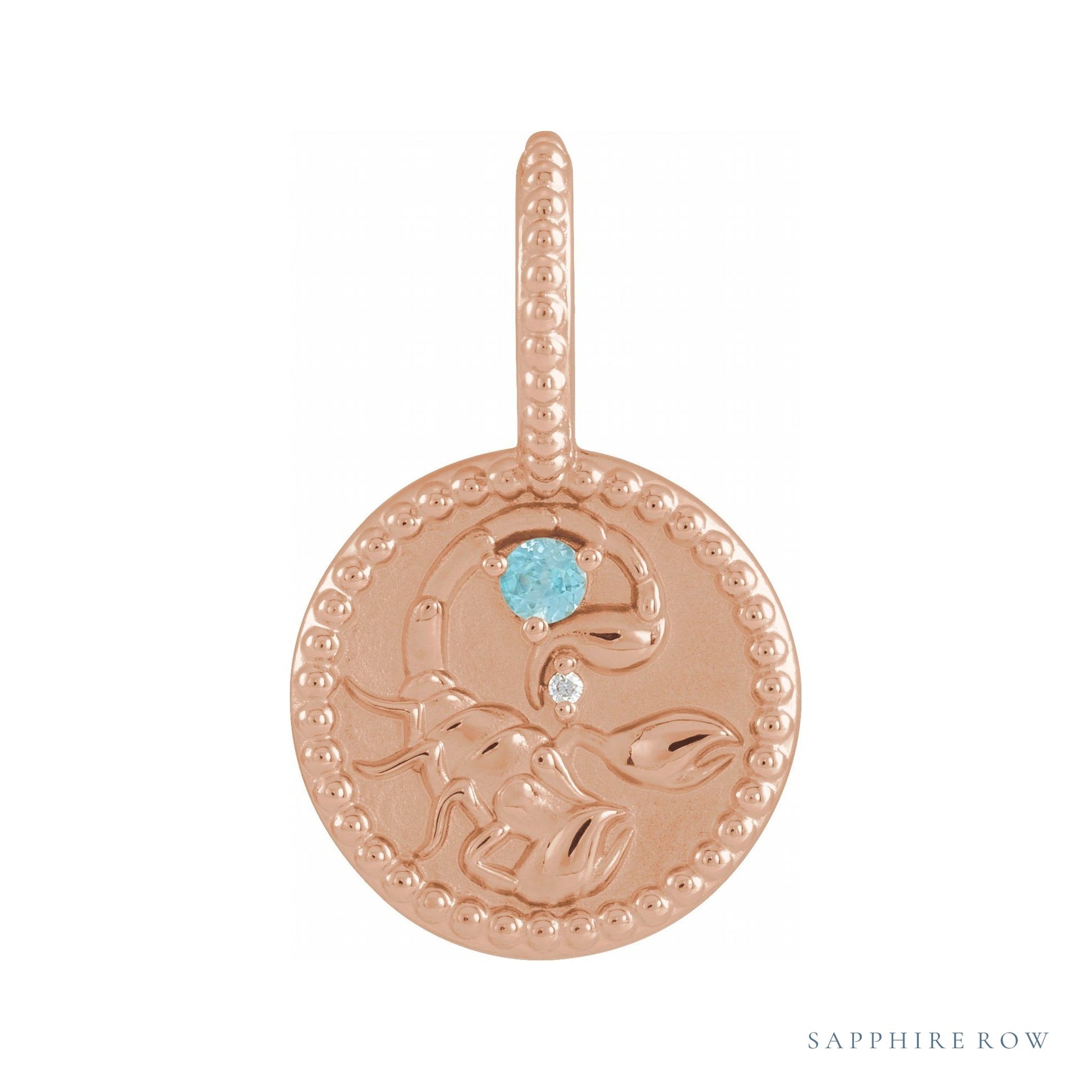 Sapphire Row Zodiac Charm Pendant - Scorpio, 14K Rose Gold
