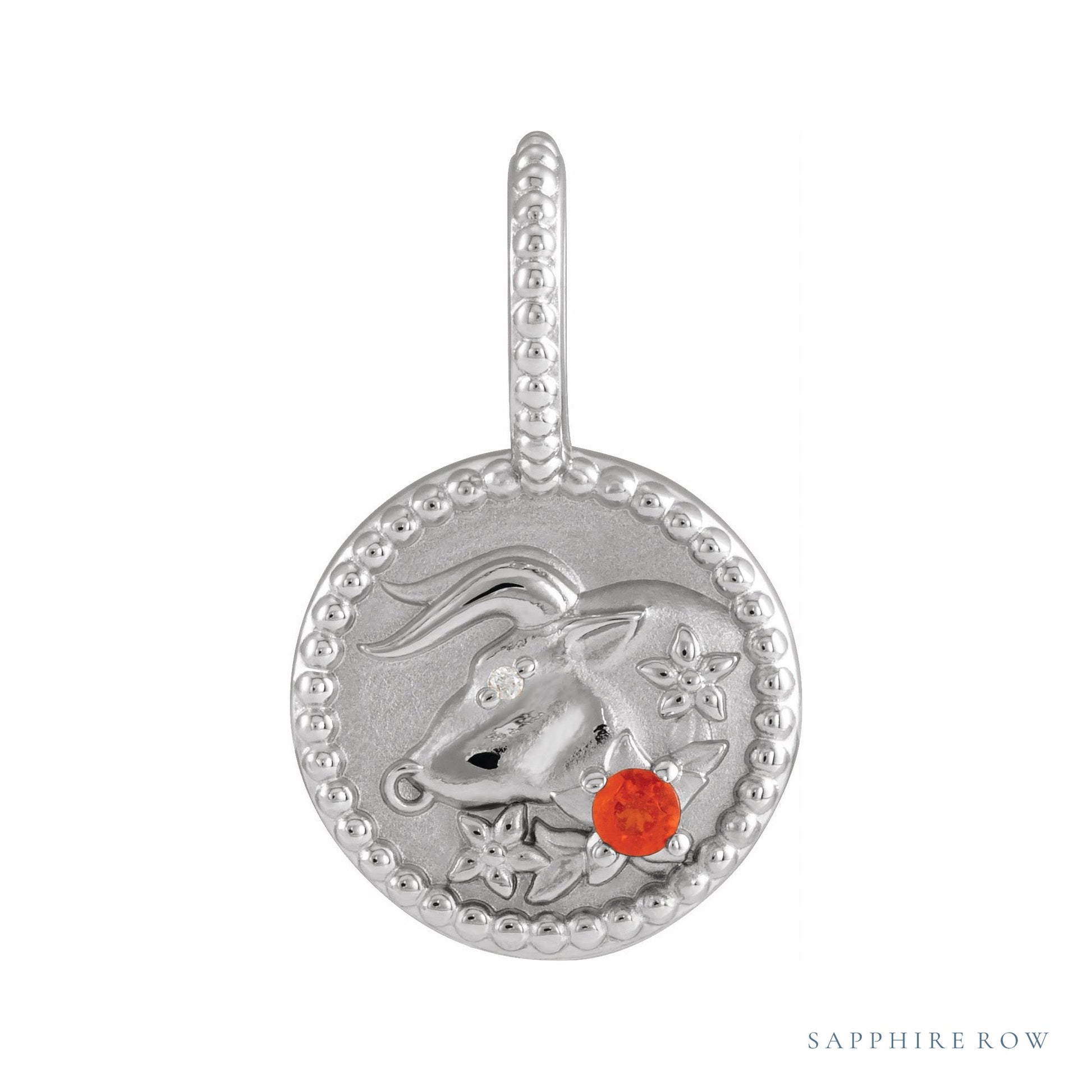 Sapphire Row Zodiac Charm Pendant - Taurus, 14K White Gold