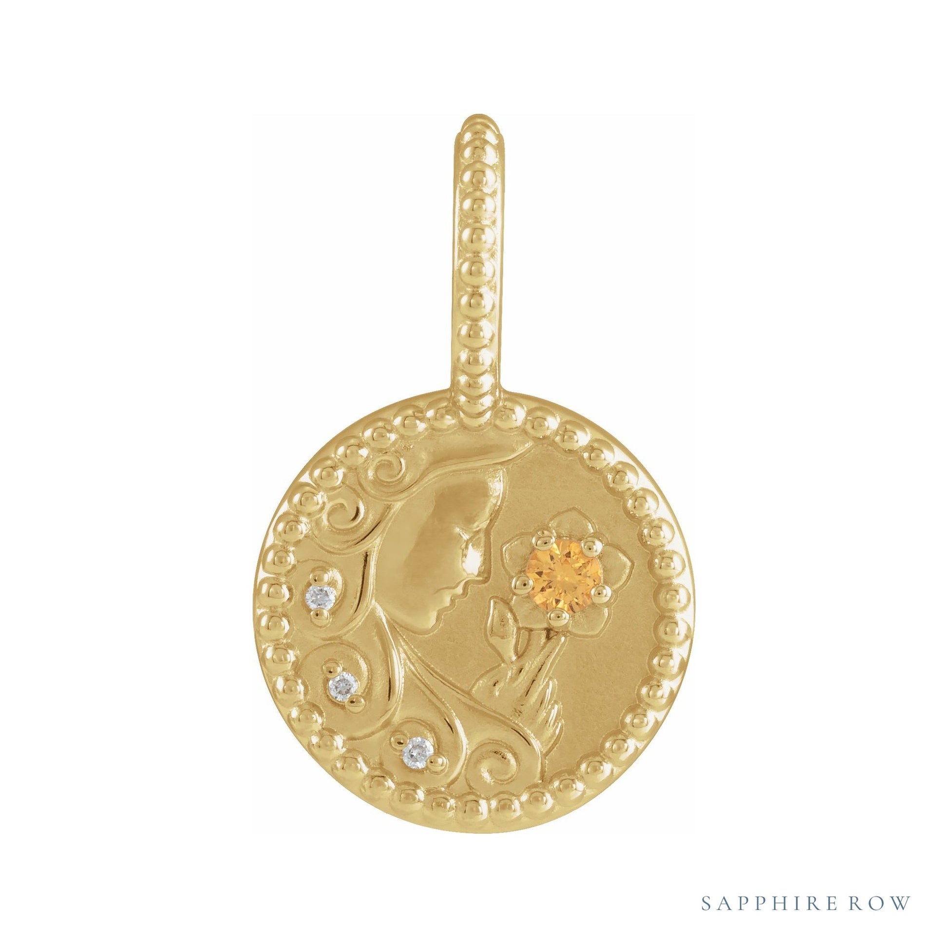 Sapphire Row Zodiac Charm Pendant - Virgo, 14K Yellow Gold