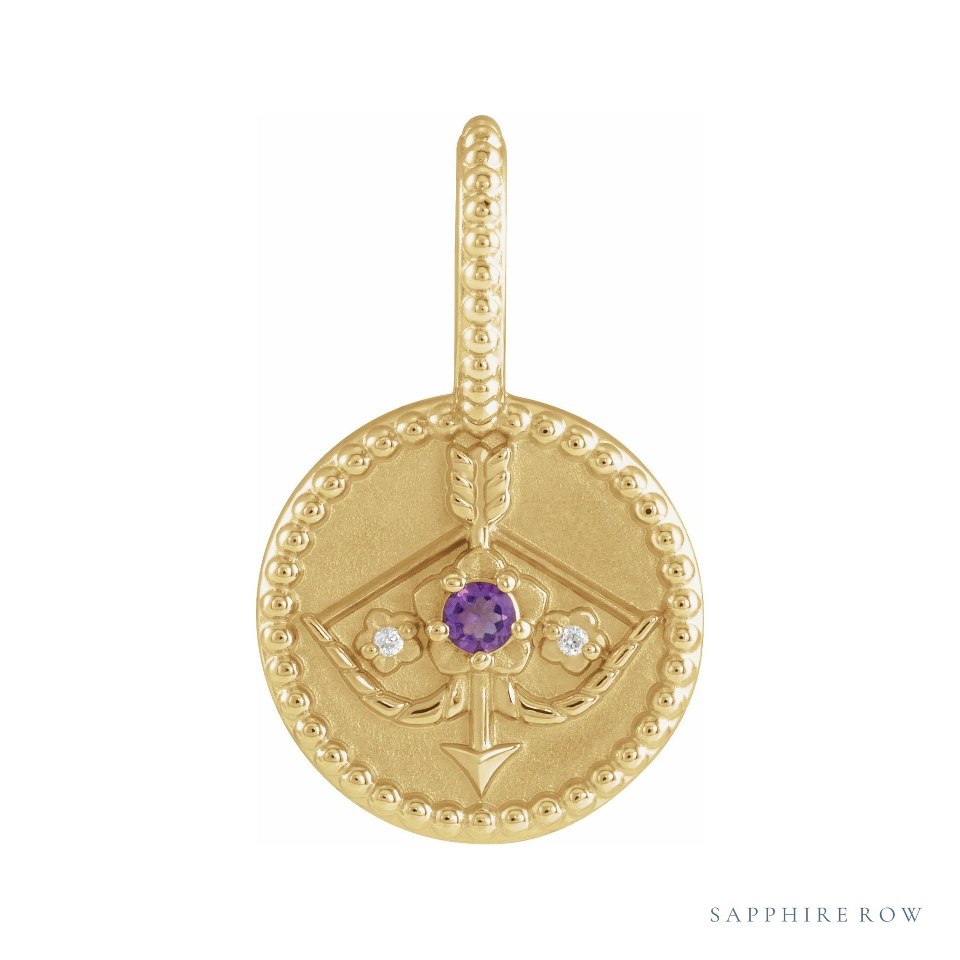 Sapphire Row Zodiac Charm Pendant - Sagittarius, 14K Yellow Gold