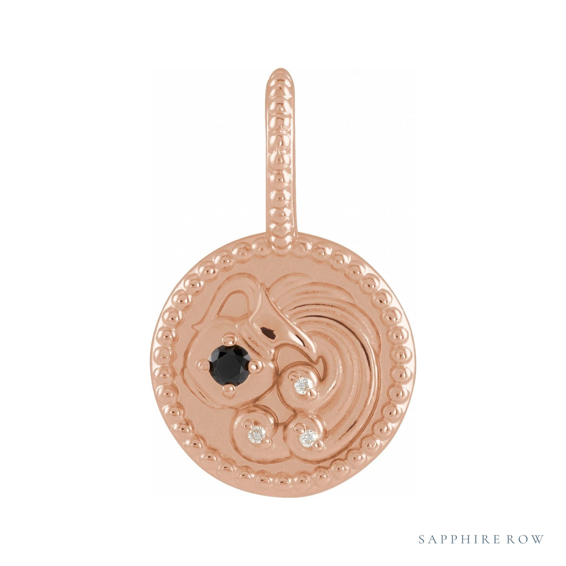 Sapphire Row Zodiac Charm Pendant - Aquarius, 14K Rose Gold