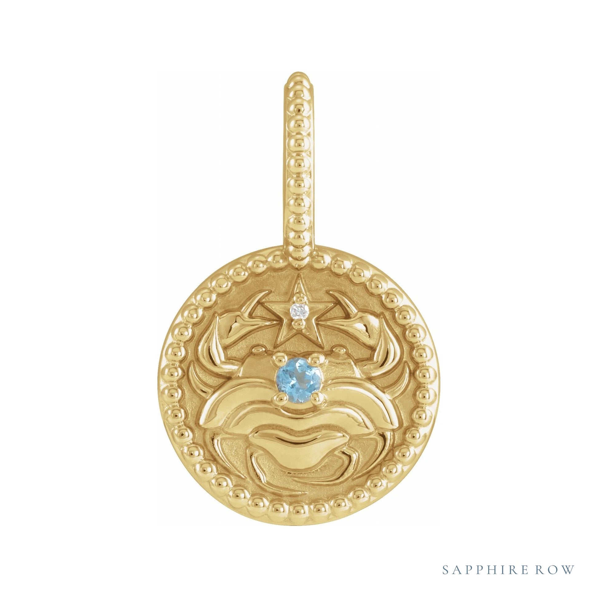 Sapphire Row Zodiac Charm Pendant - Cancer, 14K Yellow Gold
