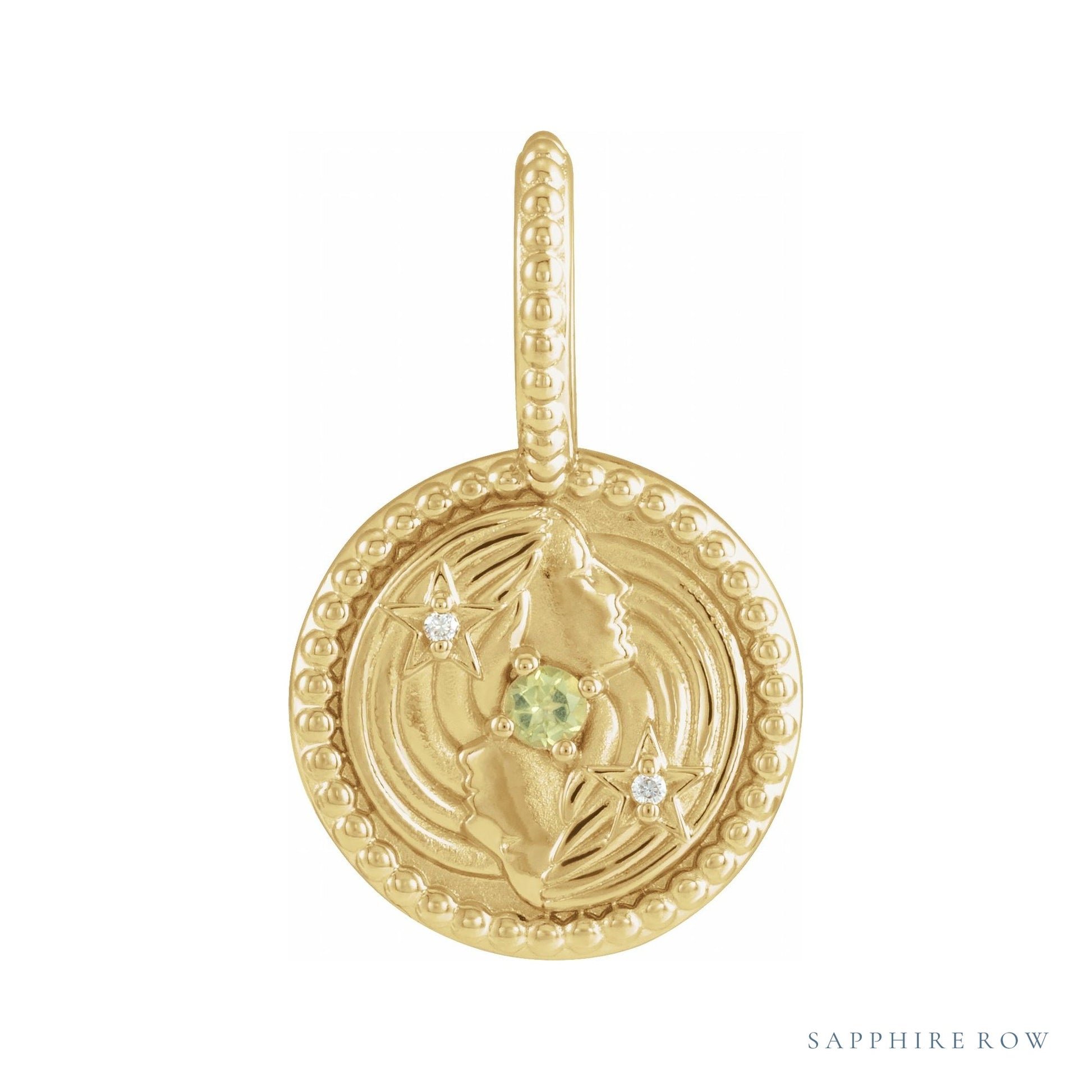 Sapphire Row Zodiac Charm Pendant - Gemini, 14K Yellow Gold