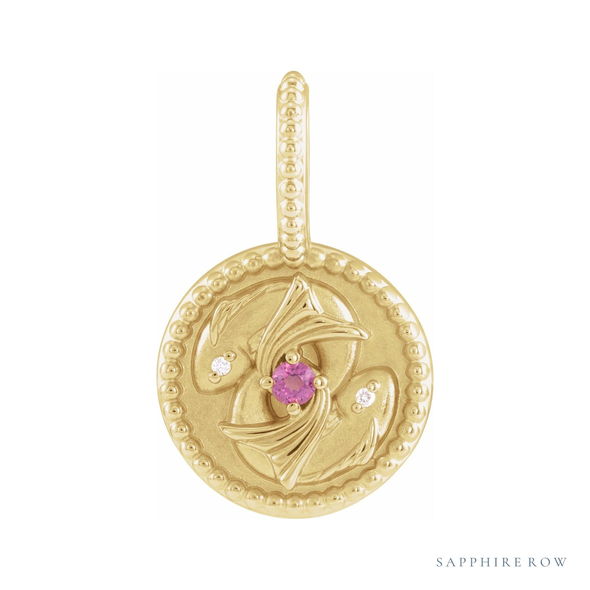 Sapphire Row Zodiac Charm Pendant - Pisces, 14K Yellow Gold