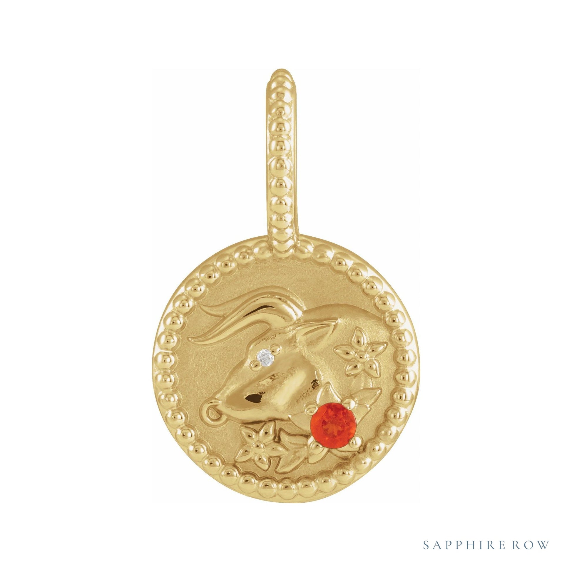 Sapphire Row Zodiac Charm Pendant - Taurus, 14K Yellow Gold