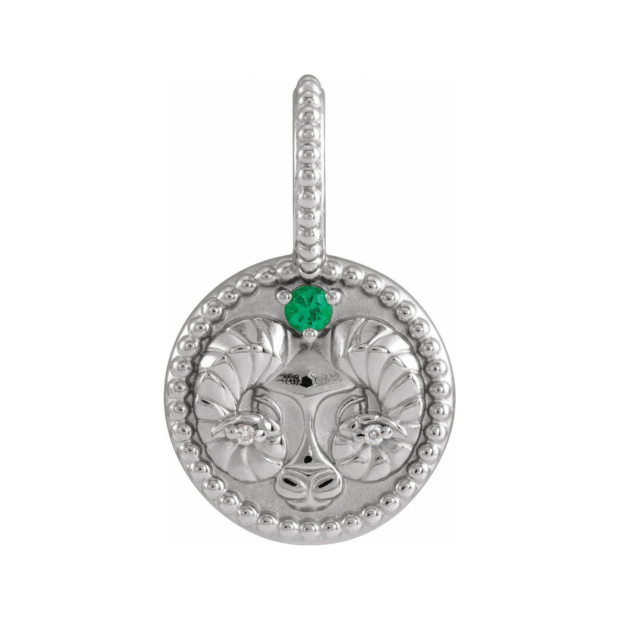 Sapphire Row Zodiac Charm Pendant - Aries, 14K White Gold
