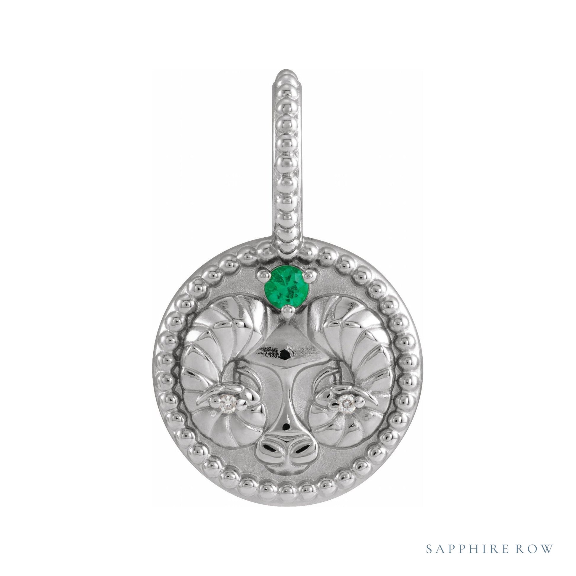 Sapphire Row Zodiac Charm Pendant - Aries, 14K White Gold