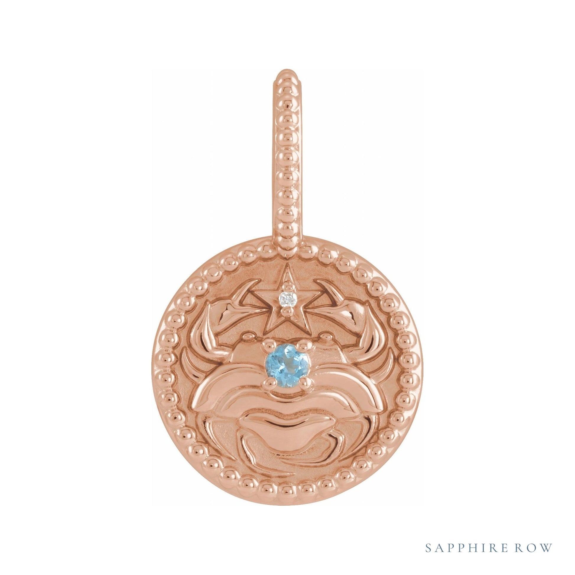 Sapphire Row Zodiac Charm Pendant - Cancer, 14K Rose Gold