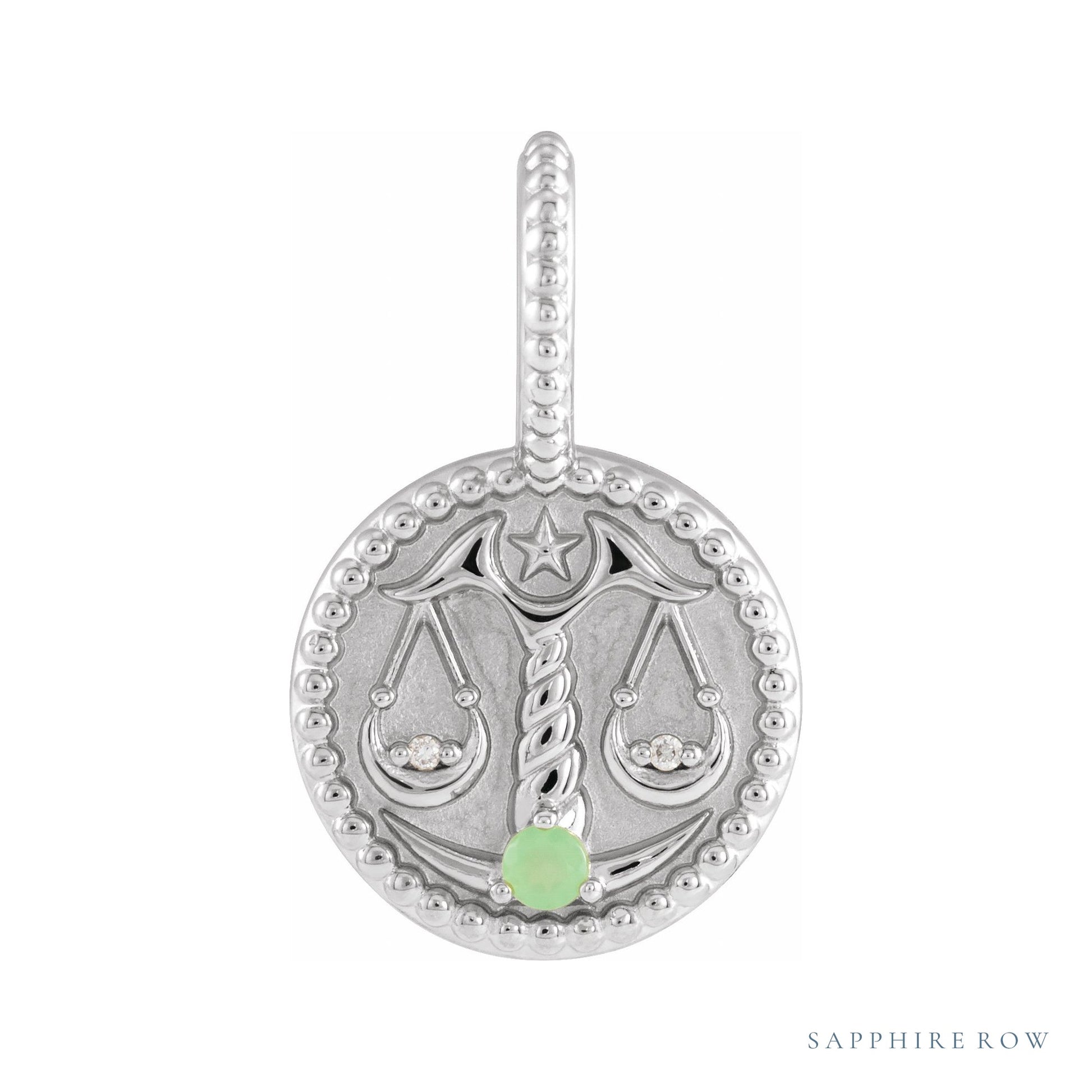 Sapphire Row Zodiac Charm Pendant - Libra, 14K White Gold