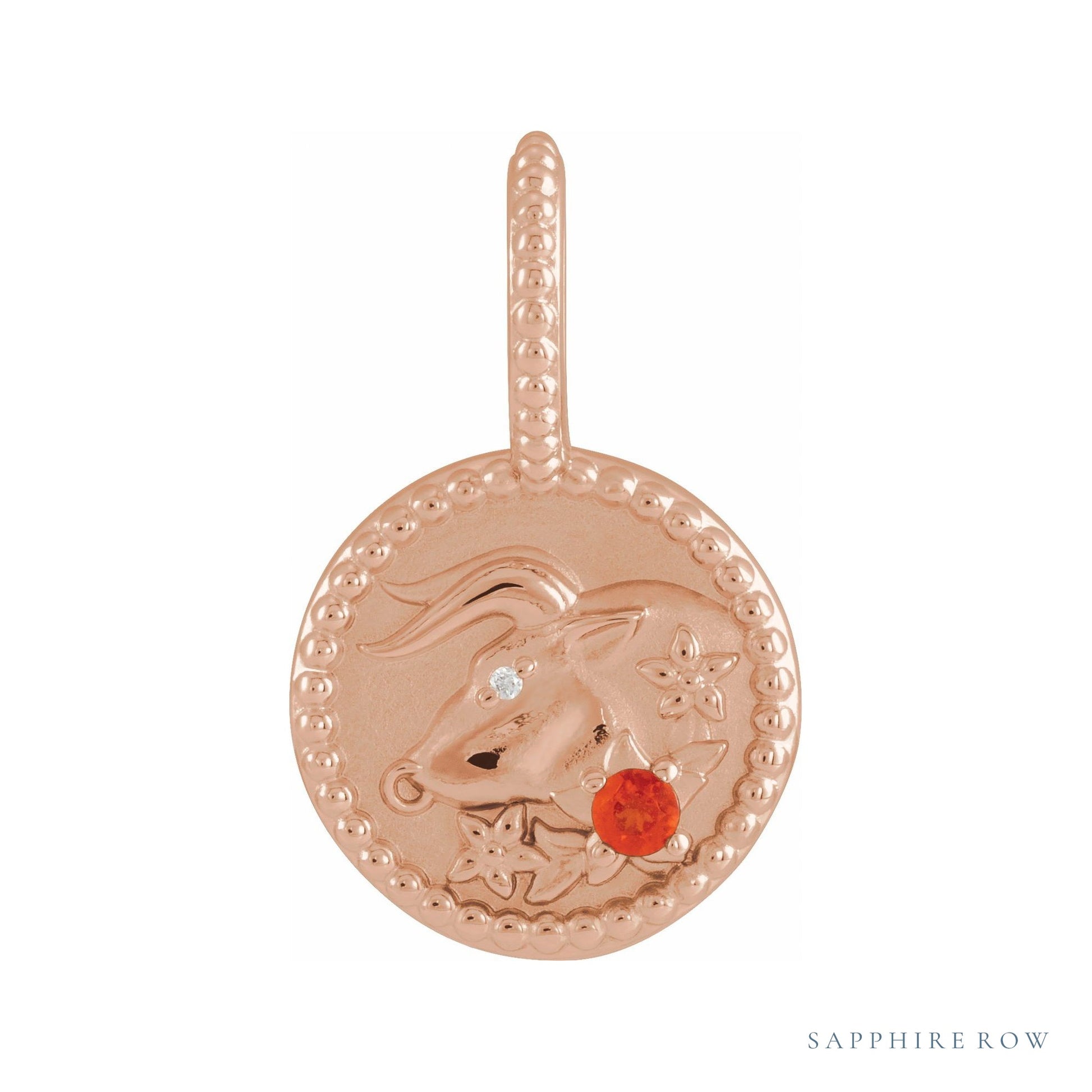 Sapphire Row Zodiac Charm Pendant - Taurus, 14K Rose Gold