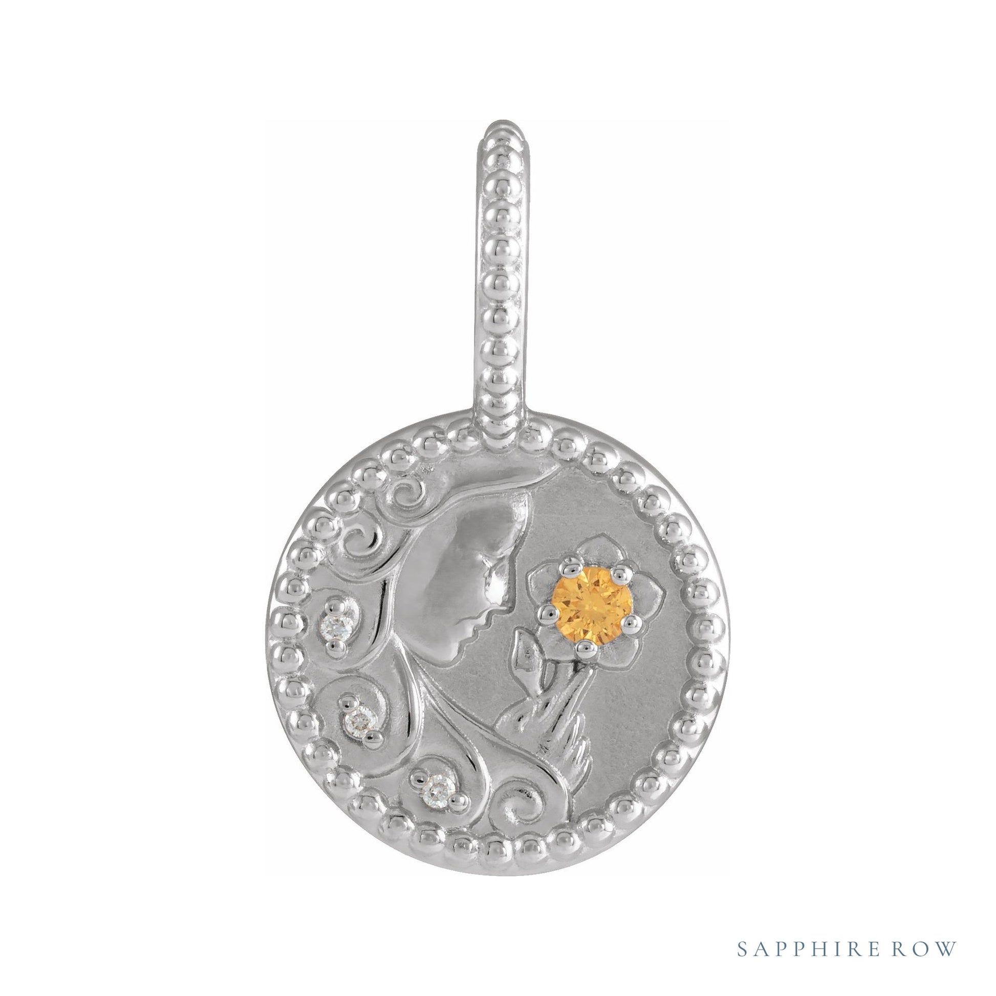 Sapphire Row Zodiac Charm Pendant - Virgo, 14K White Gold