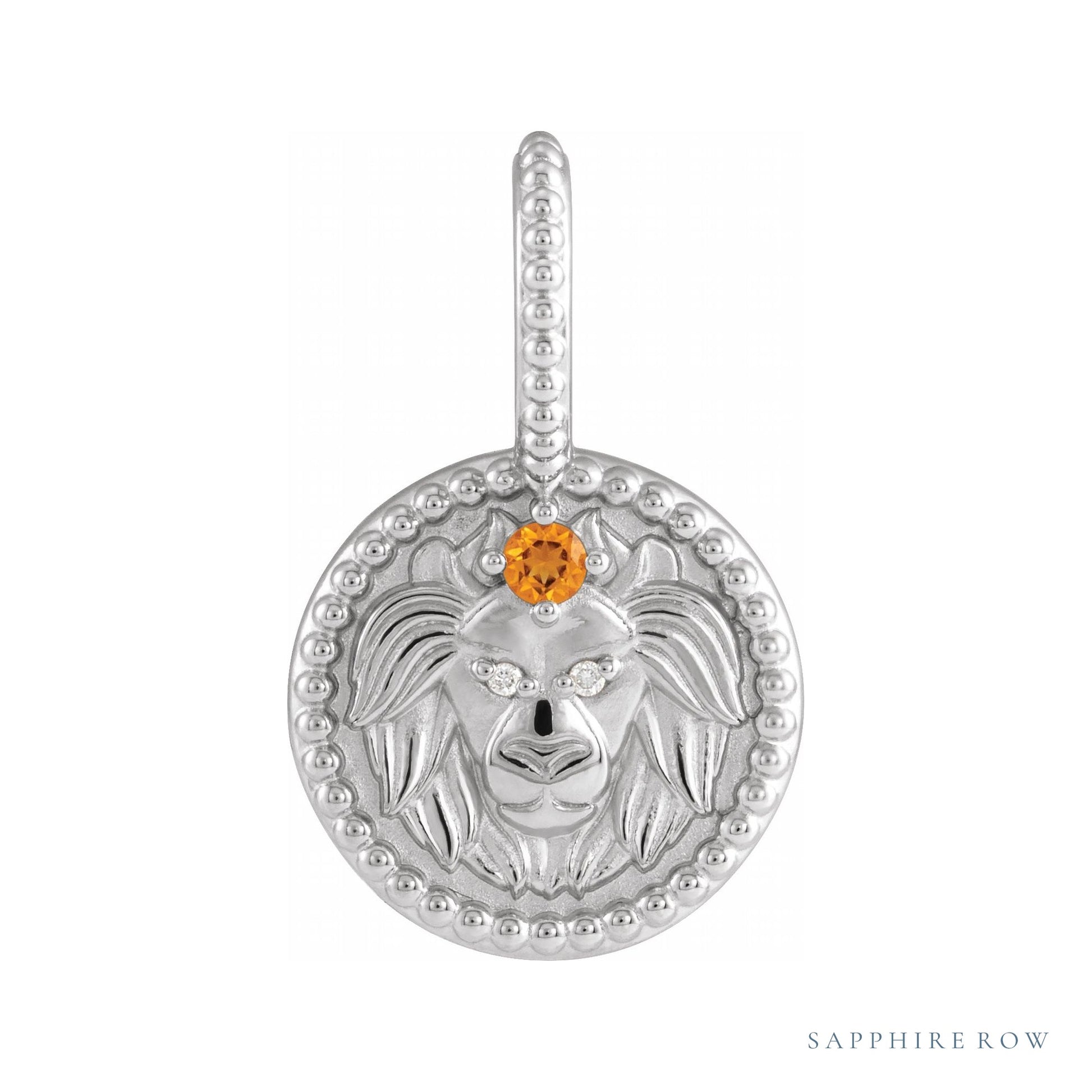 Sapphire Row Zodiac Charm Pendant - Leo, Platinum