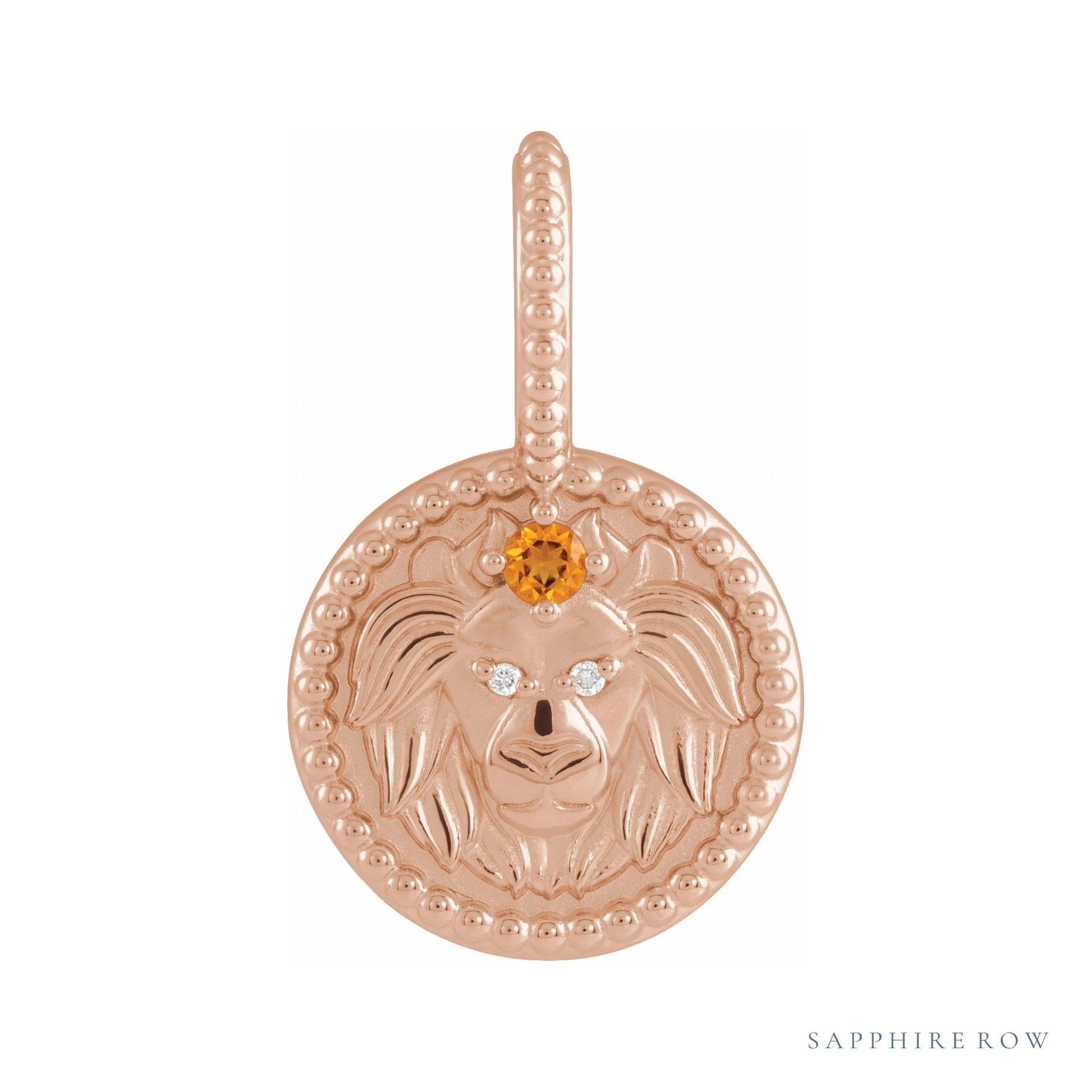 Sapphire Row Zodiac Charm Pendant - Leo, 14K Rose Gold