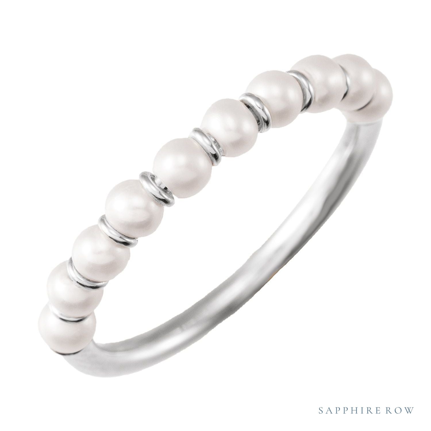 Sapphire Row Cultured Pearl Half Eternity Ring - 14K White Gold