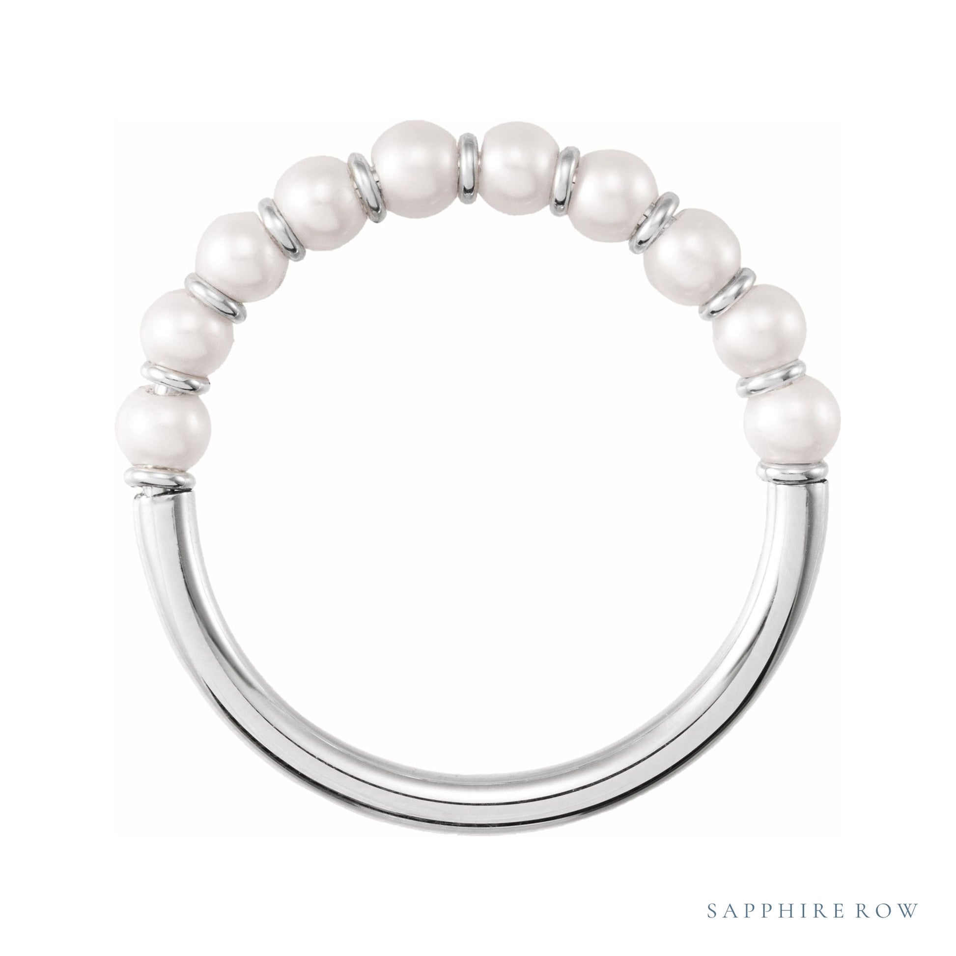 Sapphire Row Cultured Pearl Half Eternity Ring - 14K White Gold (view 2)