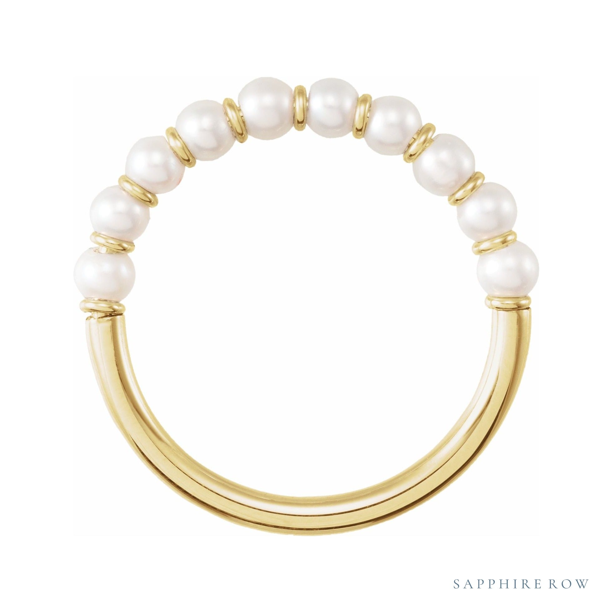 Sapphire Row Cultured Pearl Half Eternity Ring - 14K Yellow Gold (view 2)