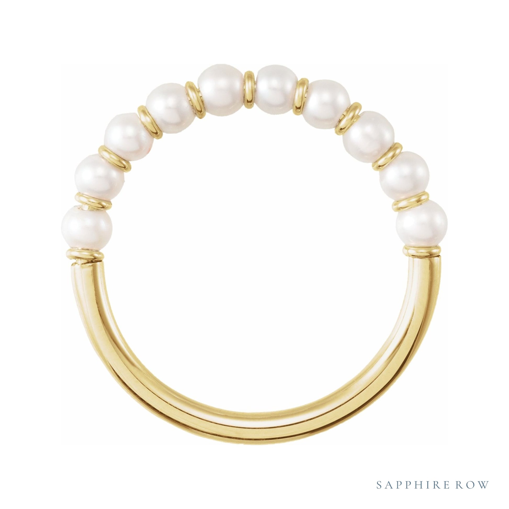 Sapphire Row Cultured Pearl Half Eternity Ring - 14K Yellow Gold (view 2)
