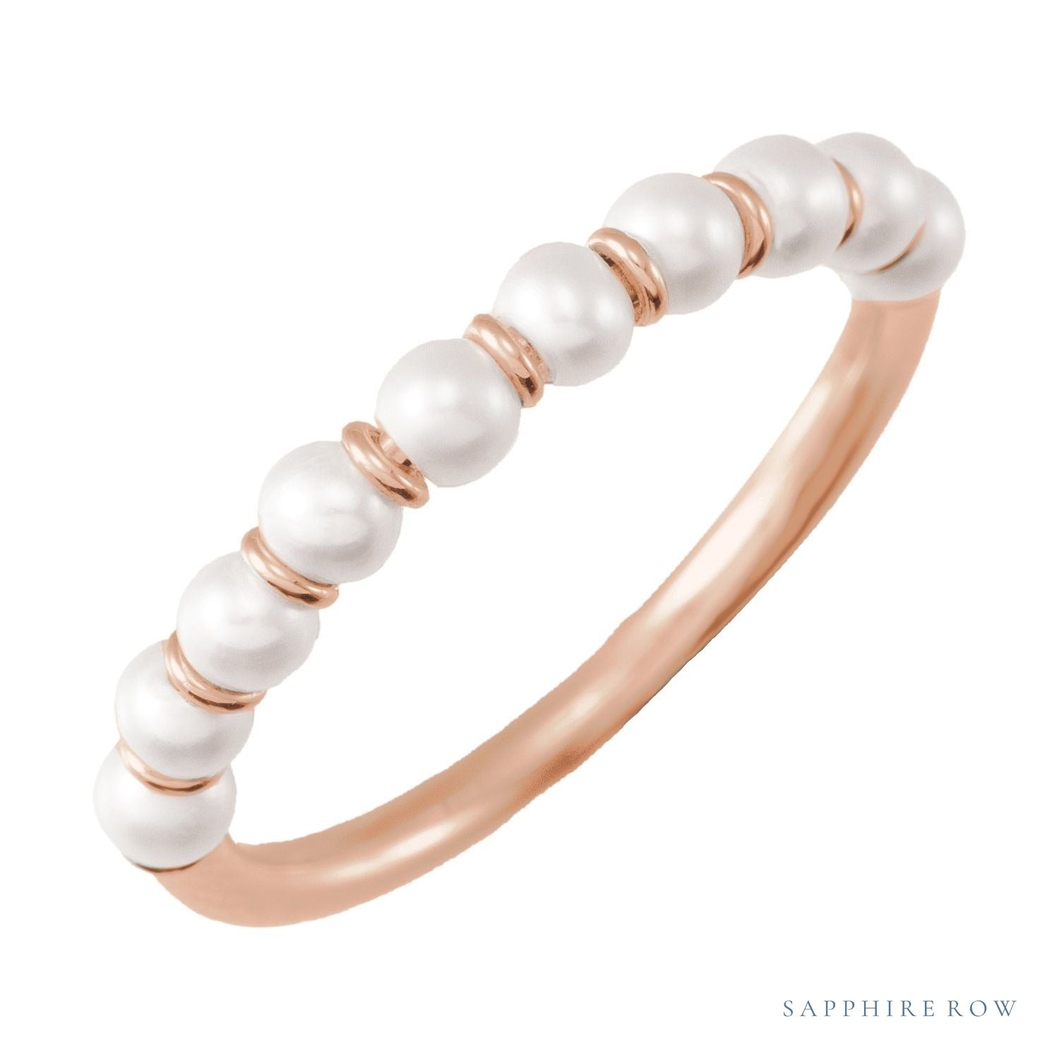 Sapphire Row Cultured Pearl Half Eternity Ring - 14K Rose Gold