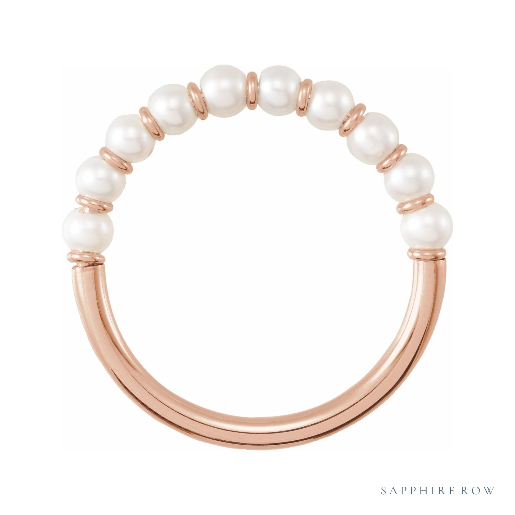 Sapphire Row Cultured Pearl Half Eternity Ring - 14K Rose Gold (view 2)