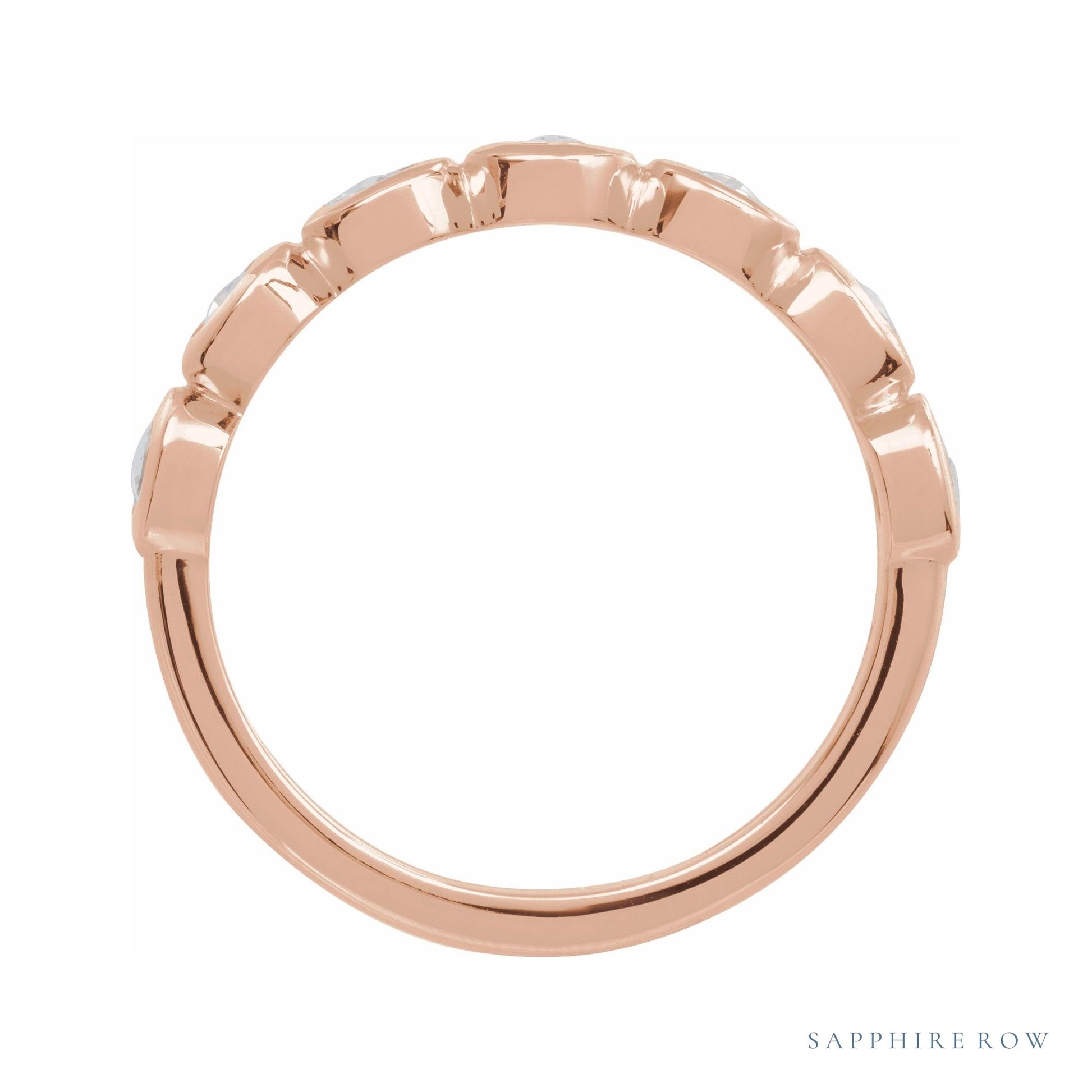 Sapphire Row Moissanite Cabochon Half Eternity Ring - 14K Rose Gold (view 2)