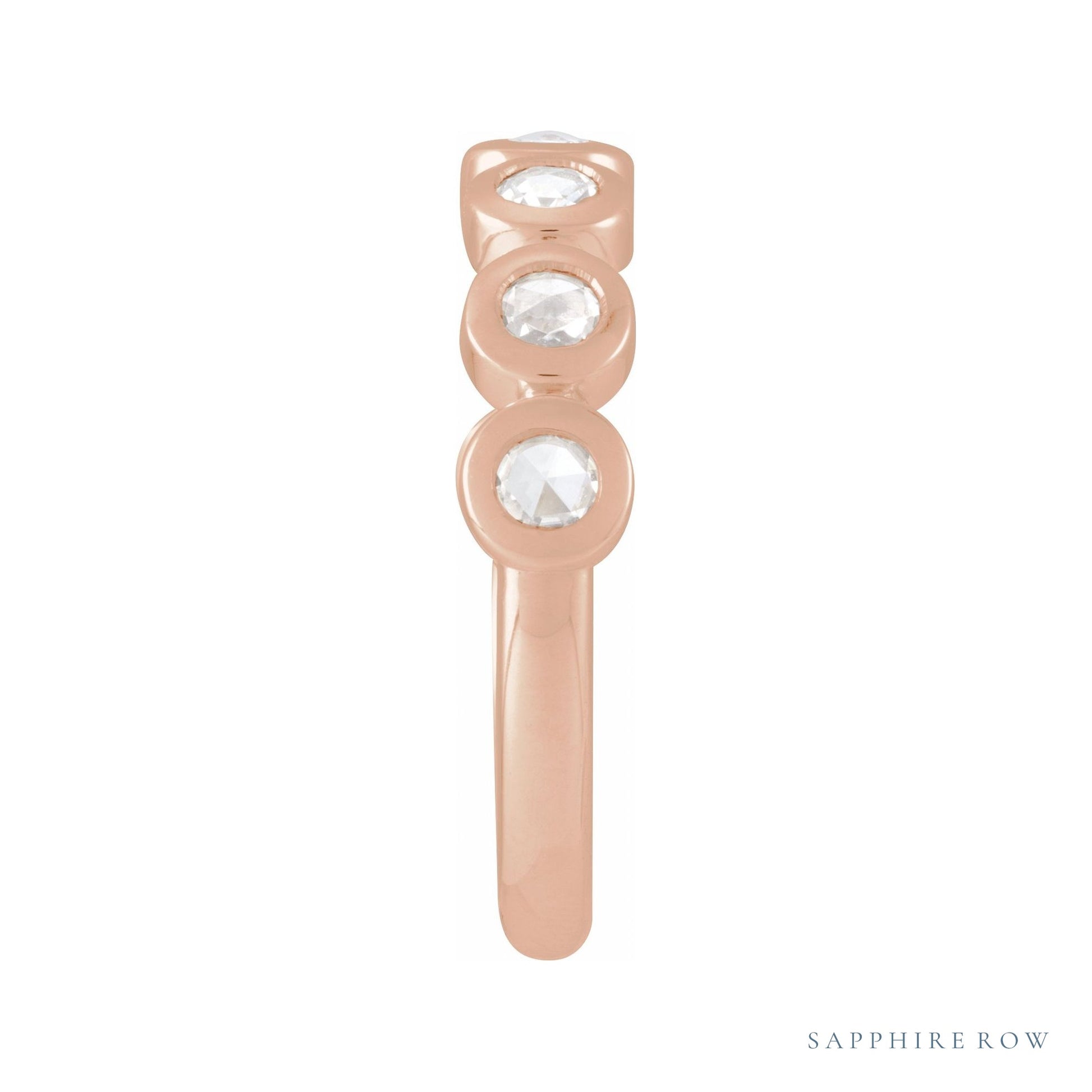 Sapphire Row Moissanite Cabochon Half Eternity Ring - 14K Rose Gold (view 3)