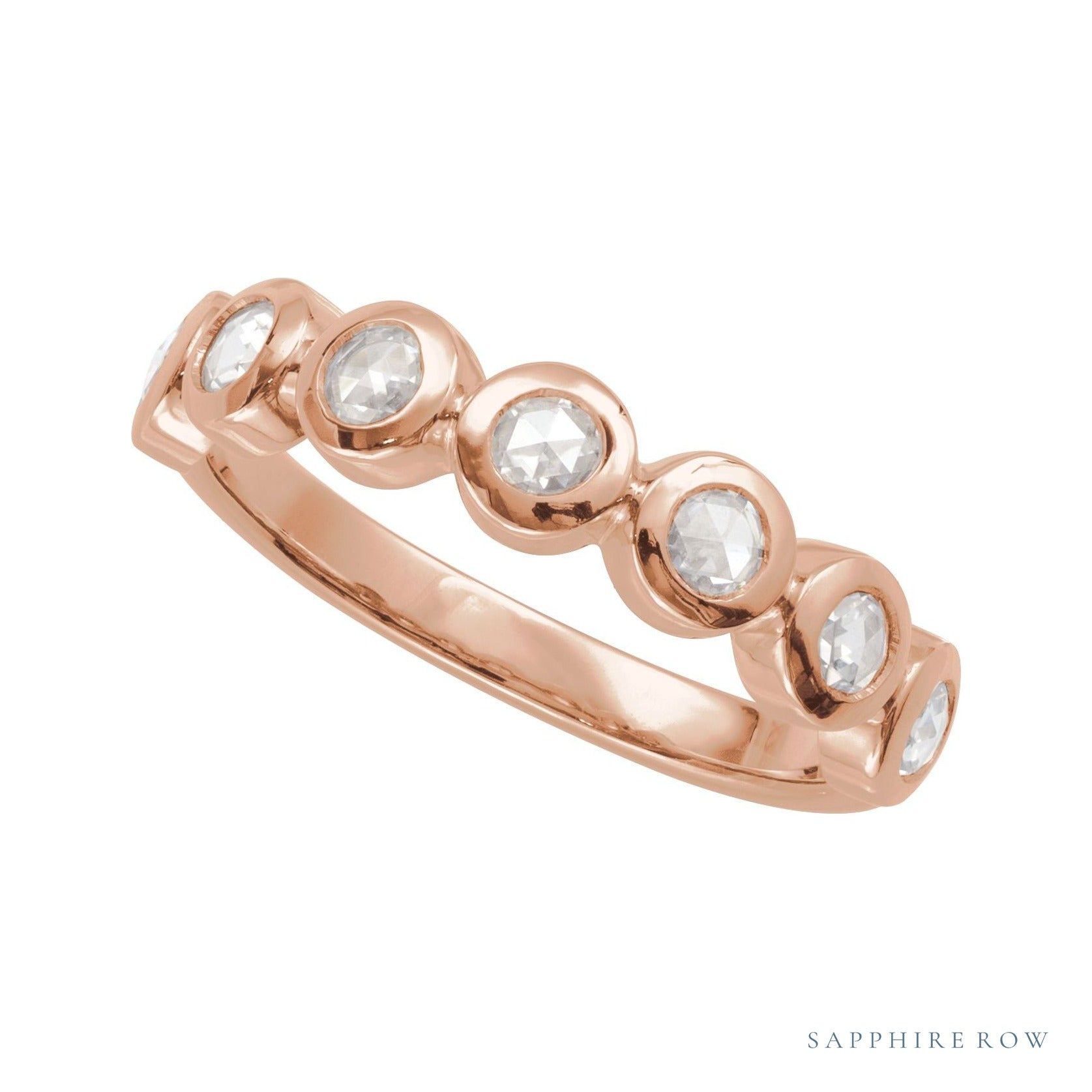 Sapphire Row Moissanite Cabochon Half Eternity Ring - 14K Rose Gold (view 4)