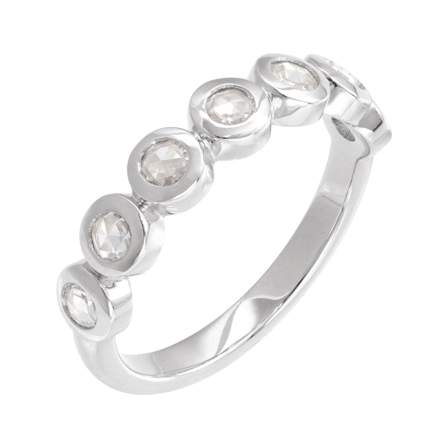 Sapphire Row Moissanite Cabochon Half Eternity Ring - 14K White Gold