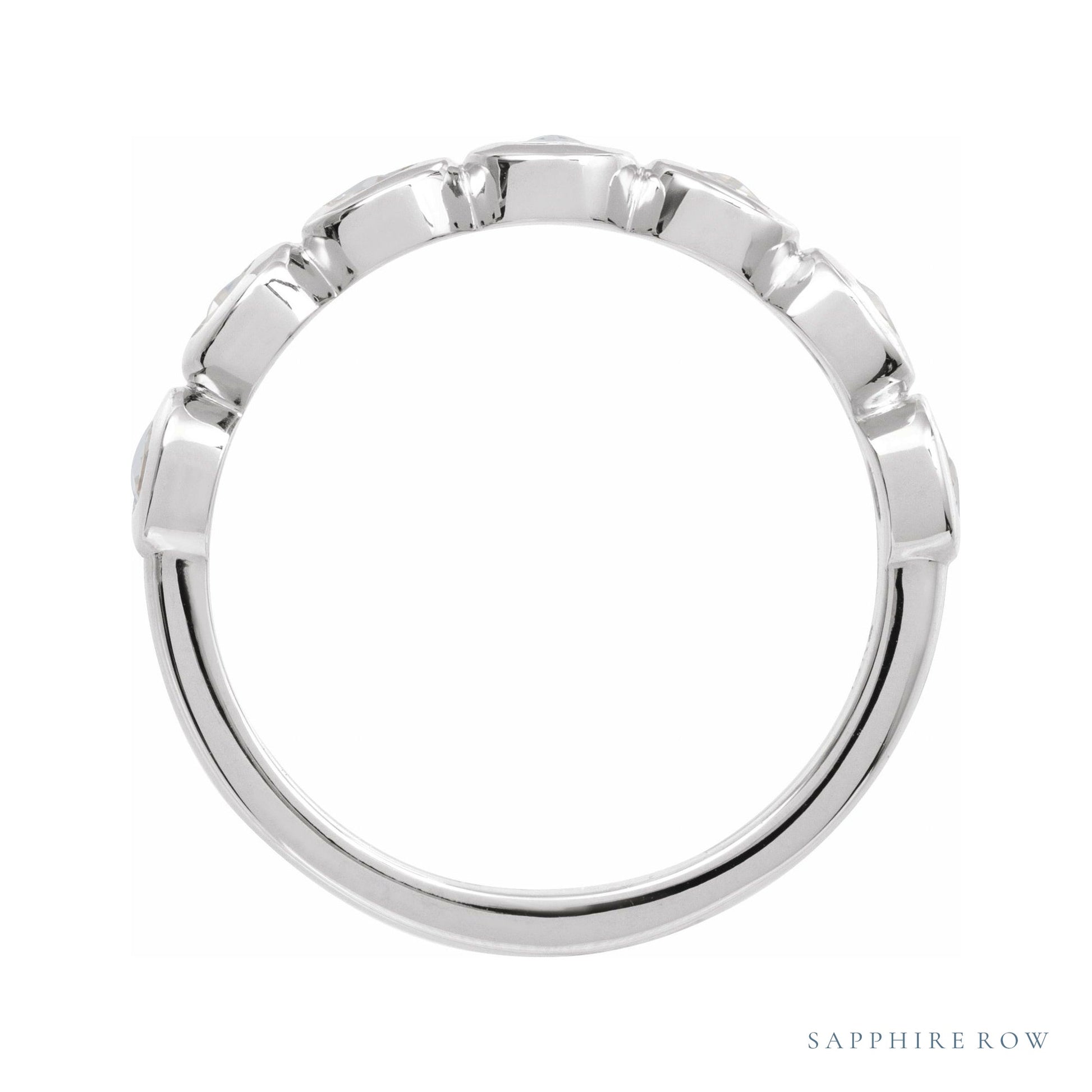Sapphire Row Moissanite Cabochon Half Eternity Ring - 14K White Gold (view 2)